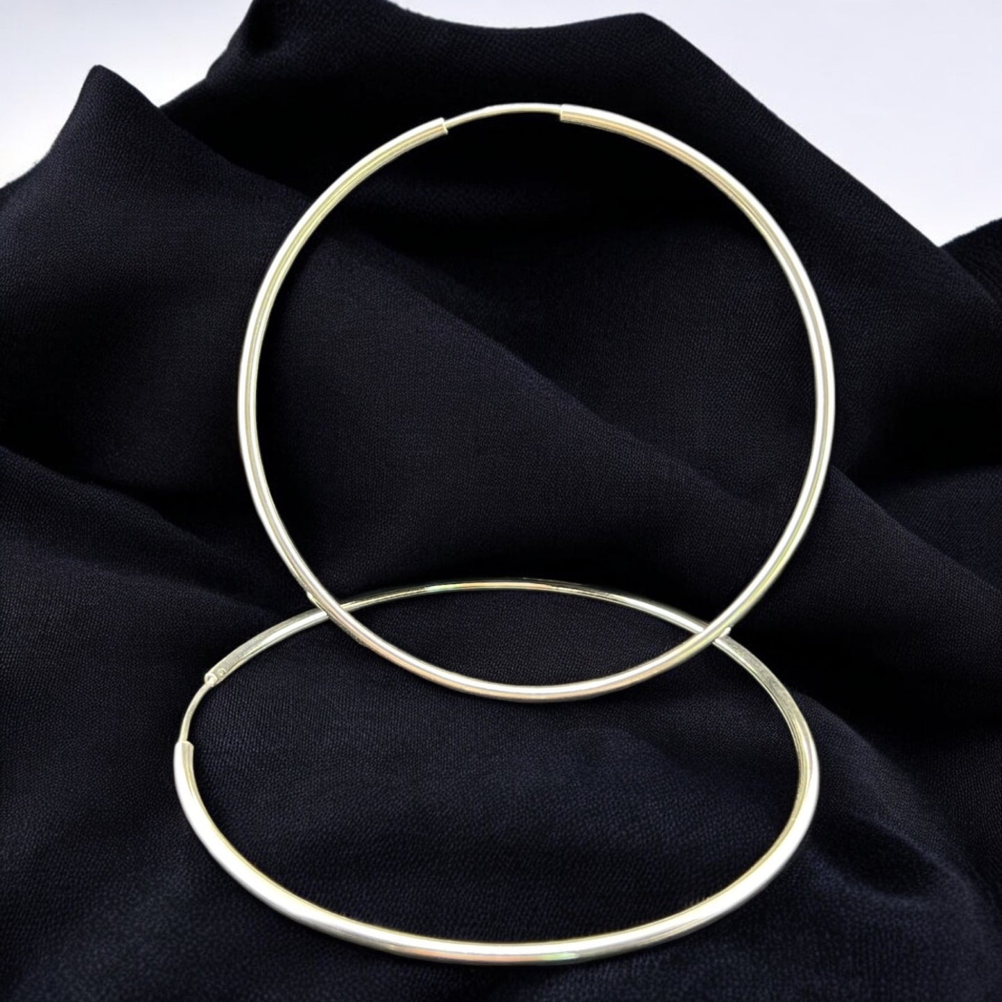 Sterling Silver .925 HOOP Endless Earrings 80mmx2mm Smooth Round