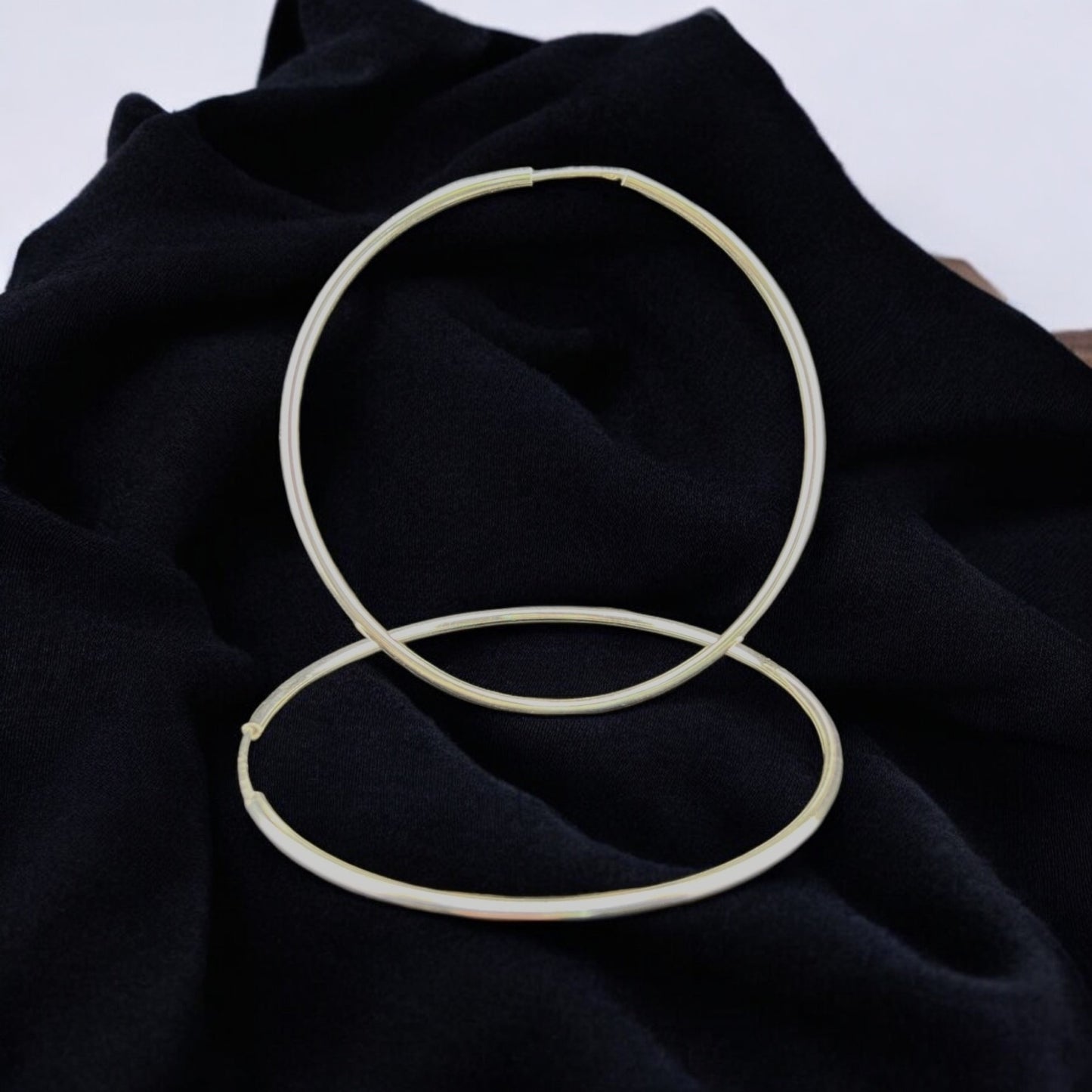 Sterling Silver .925 HOOP Endless Earrings 60mmx1mm Round wire Smooth