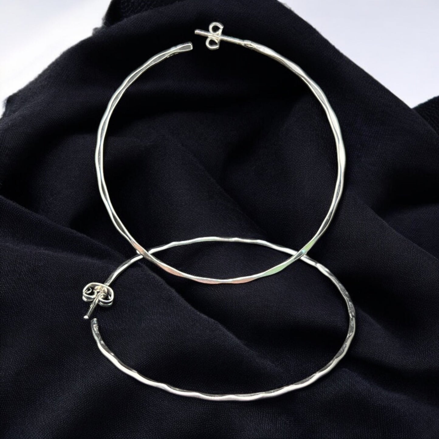 Sterling Silver .925 HOOP POST Earrings 55mmx1mm Symetric Facet