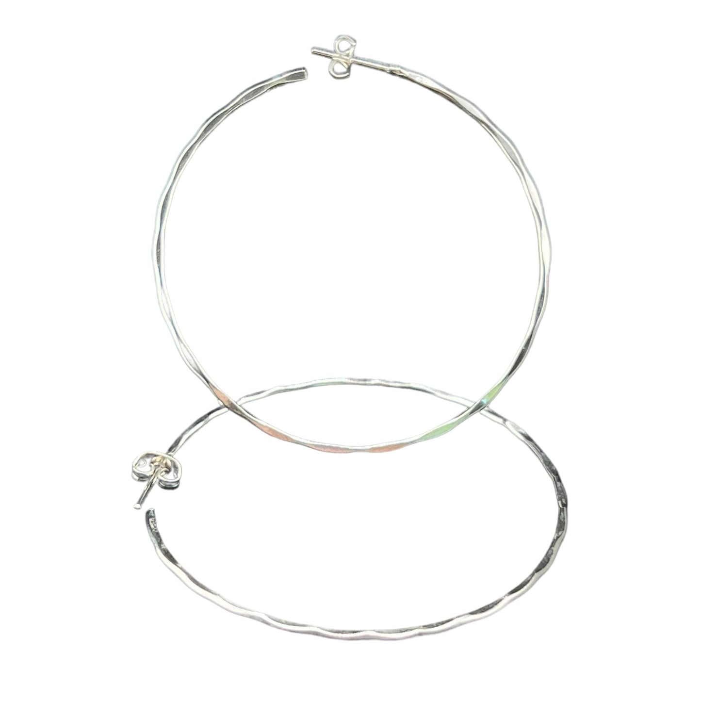 Sterling Silver .925 HOOP POST Earrings 55mmx1mm Symetric Facet