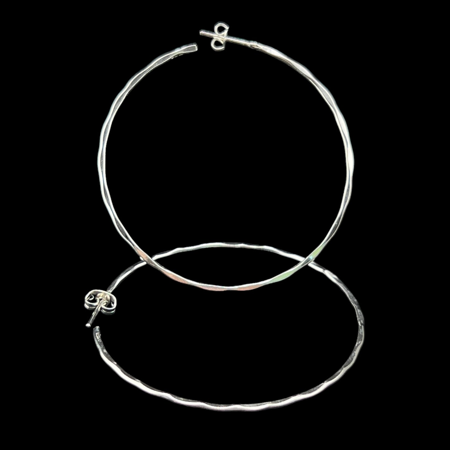 Sterling Silver .925 HOOP POST Earrings 55mmx1mm Symetric Facet