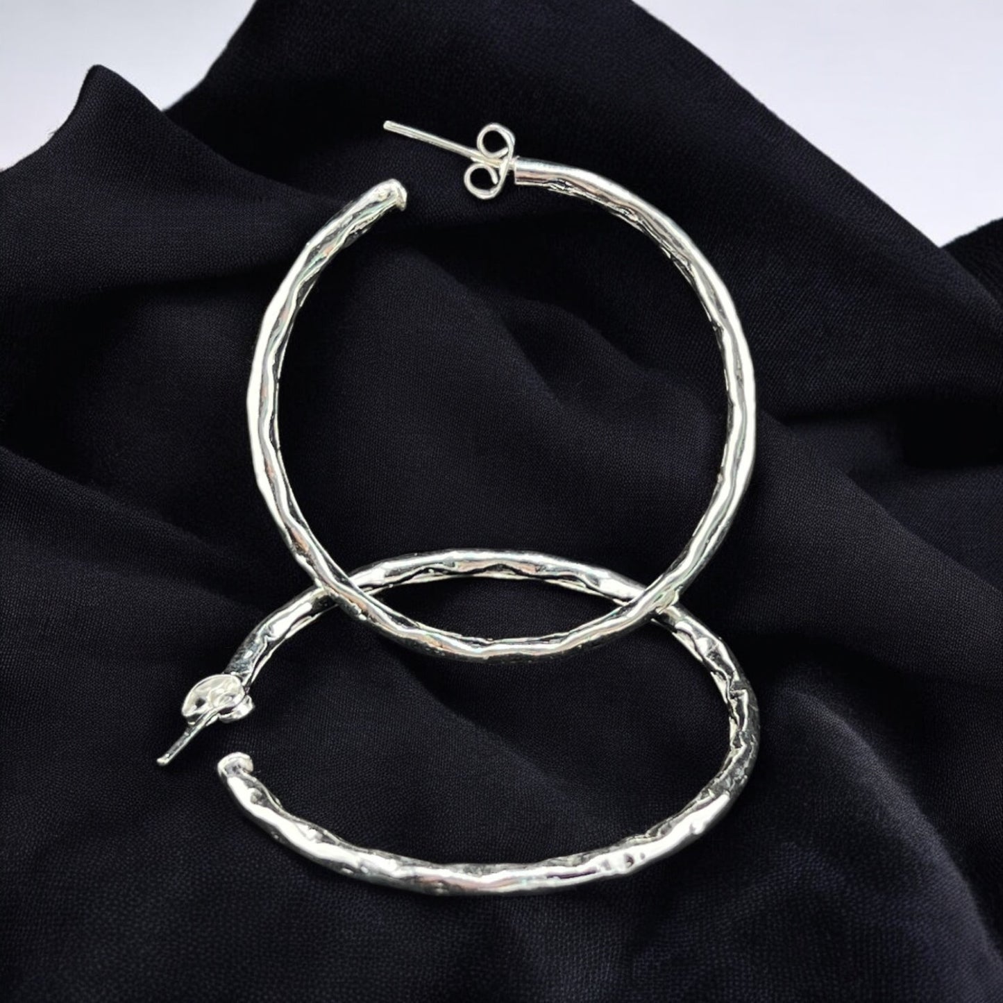 Sterling Silver .925 HOOP POST Earrings 45mmx2mm Smooth Facet