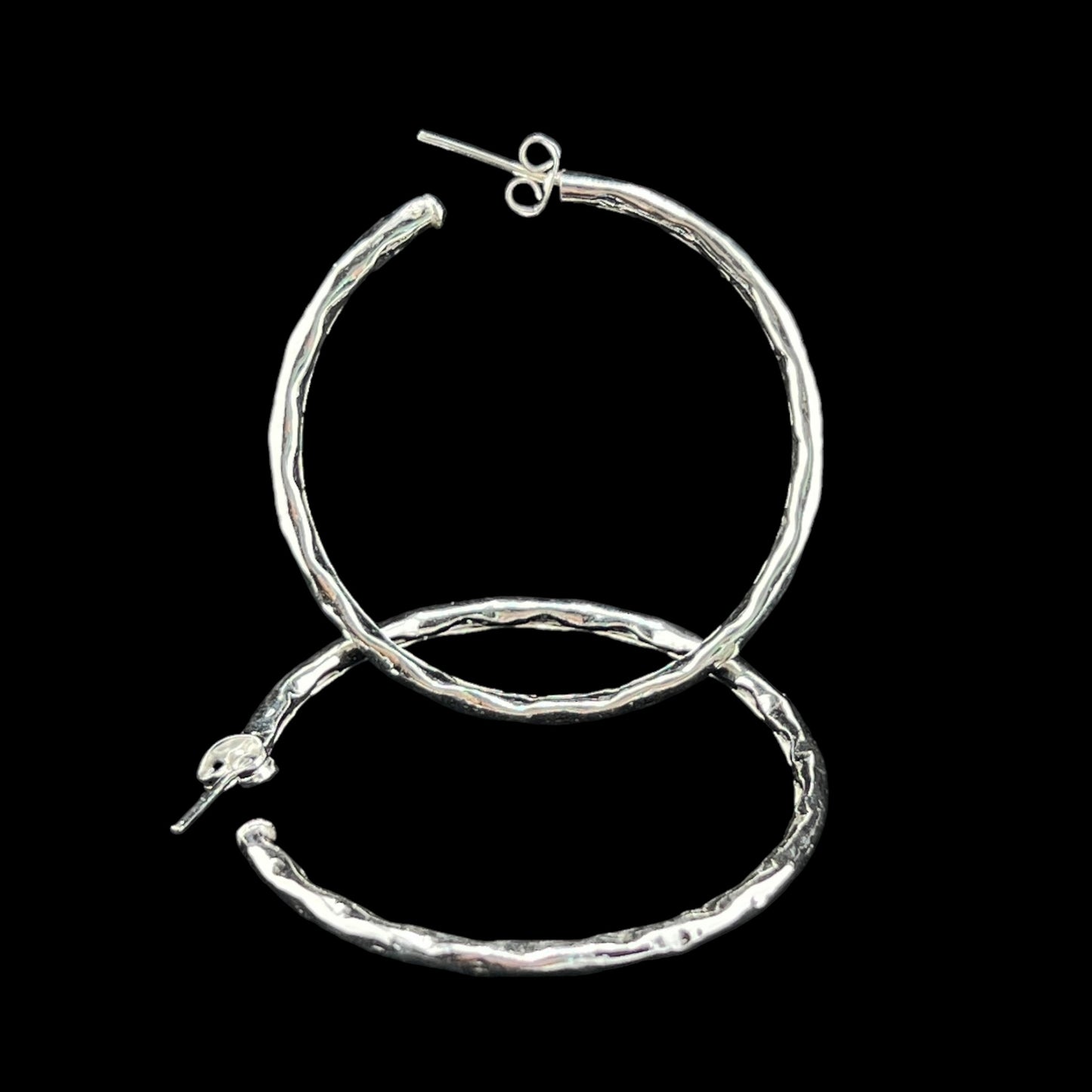 Sterling Silver .925 HOOP POST Earrings 45mmx2mm Smooth Facet