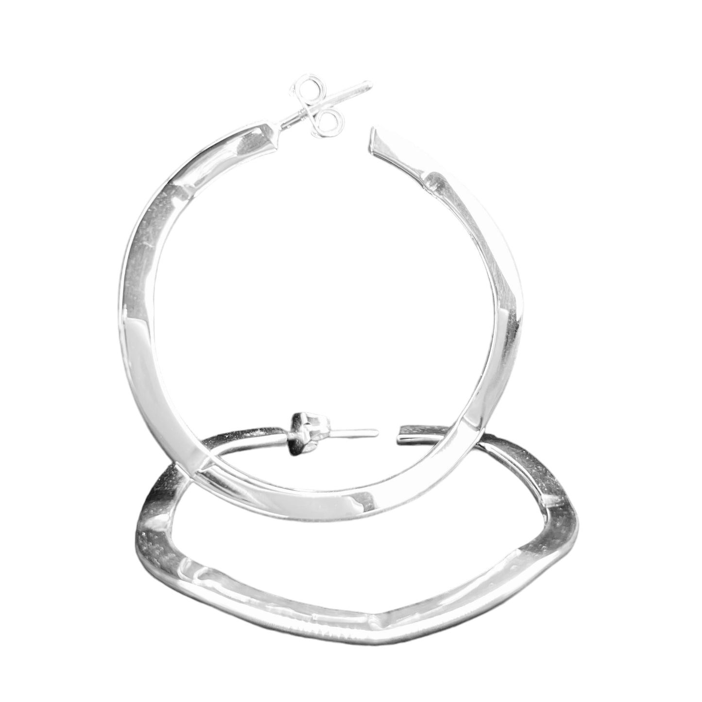 Sterling Silver .925 HOOP POST Earrings 38mmx40mm Undulating
