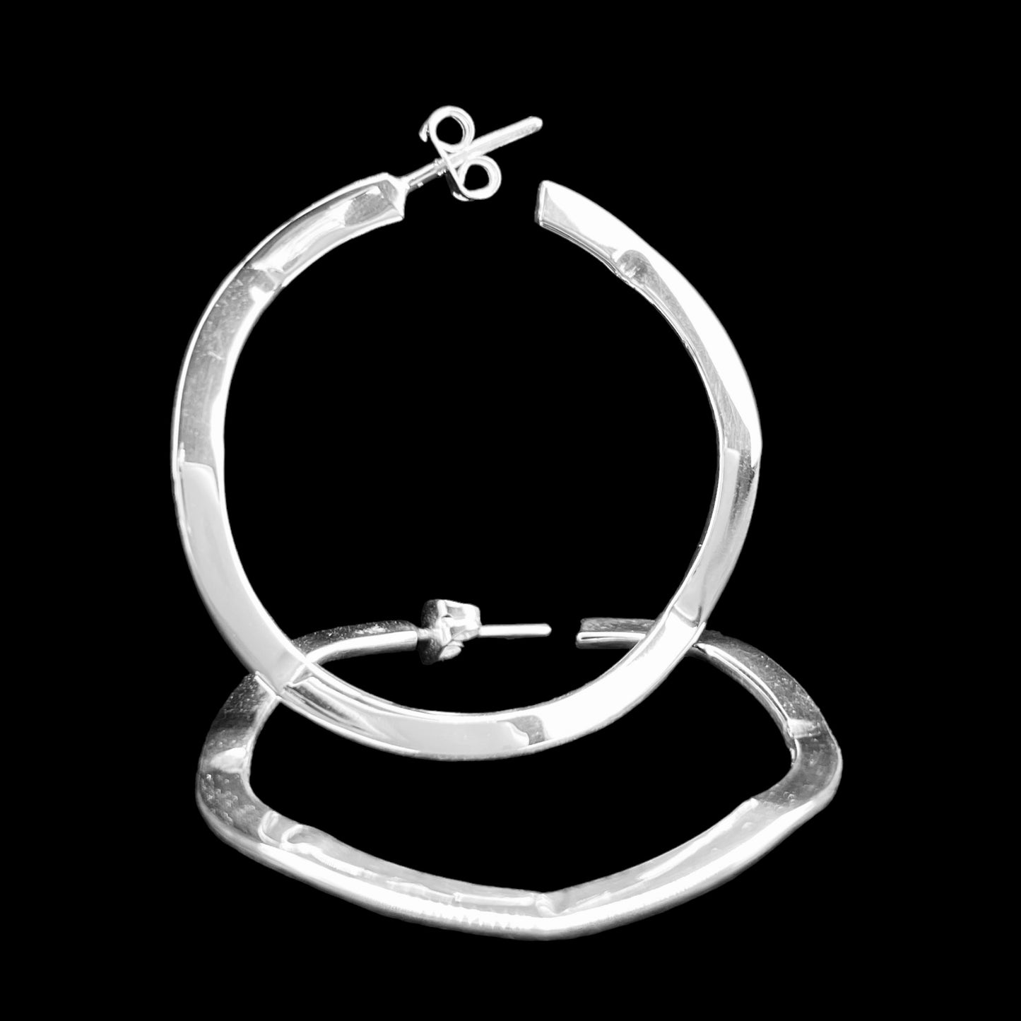 Sterling Silver .925 HOOP POST Earrings 38mmx40mm Undulating