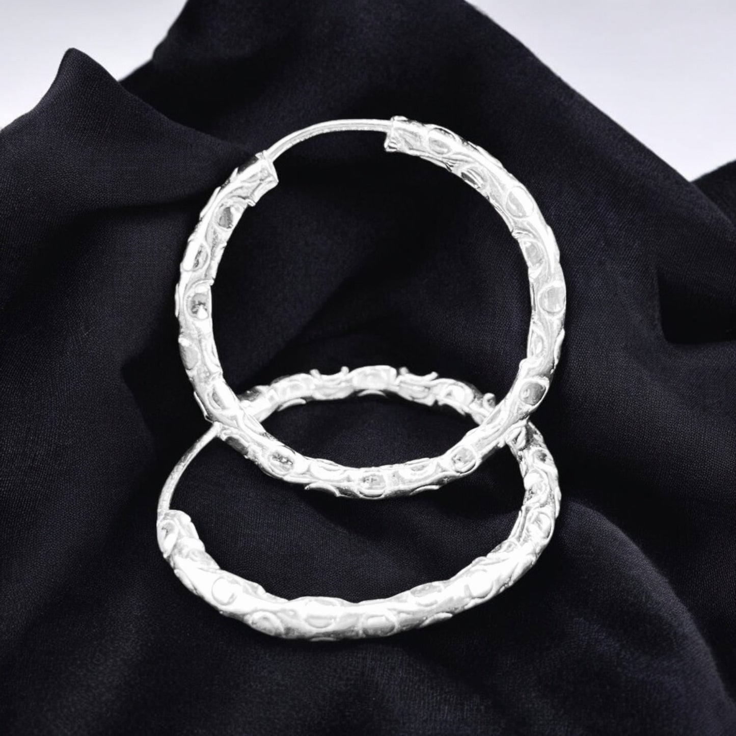 Sterling Silver .925 HOOP ENDLESS Earrings 27mm round
