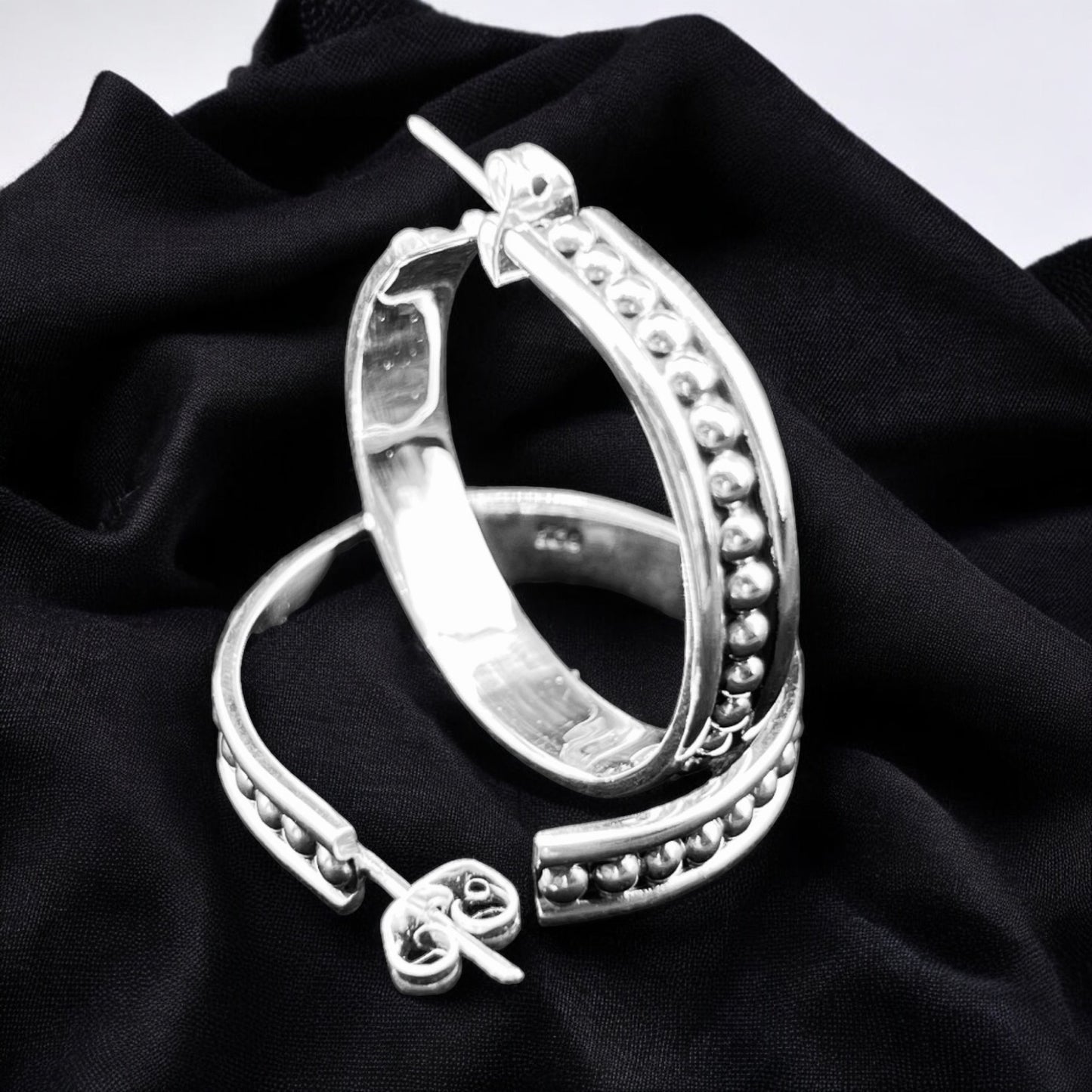 Sterling Silver .925 HOOP POST Earrings 28mm round Bolitas