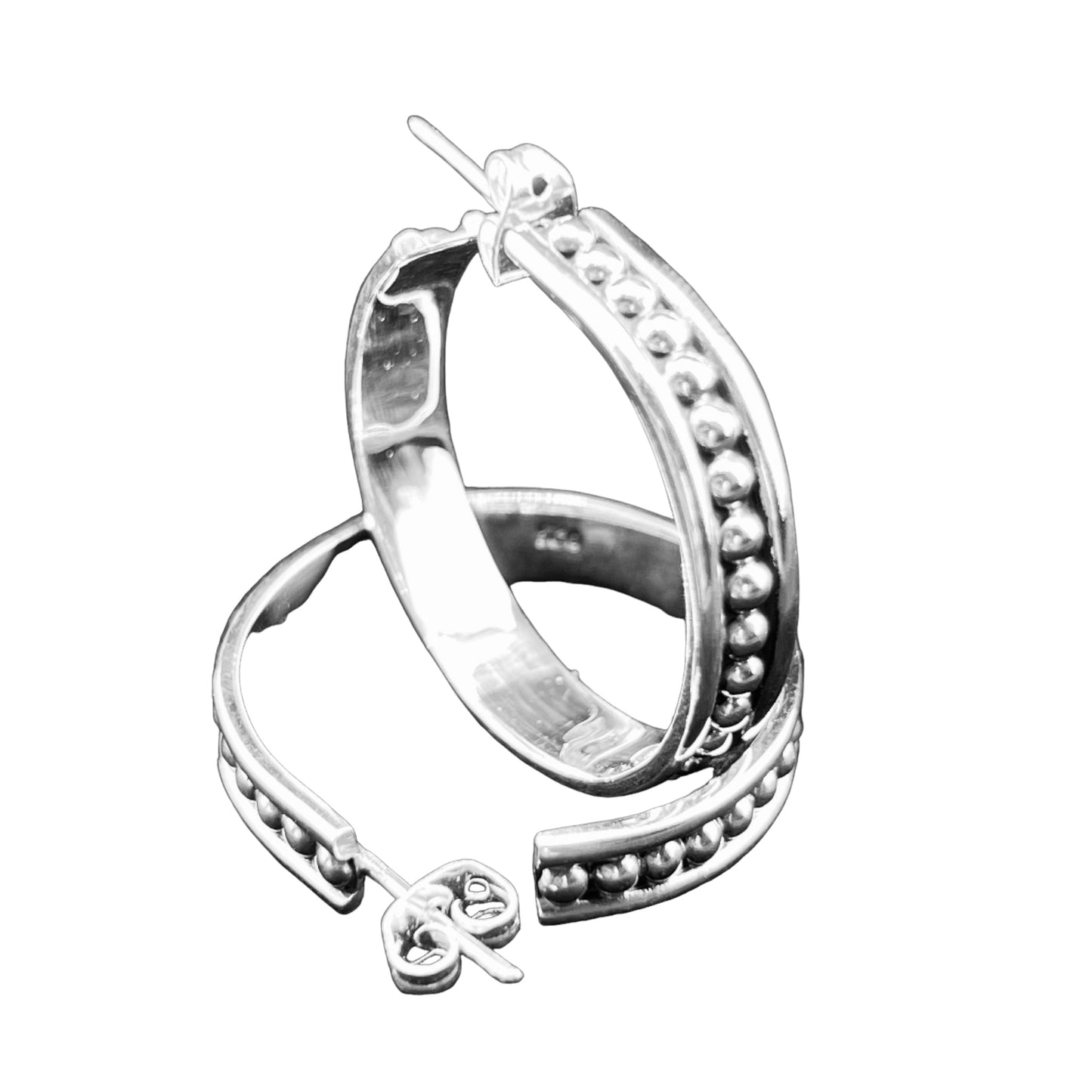 Sterling Silver .925 HOOP POST Earrings 28mm round Bolitas