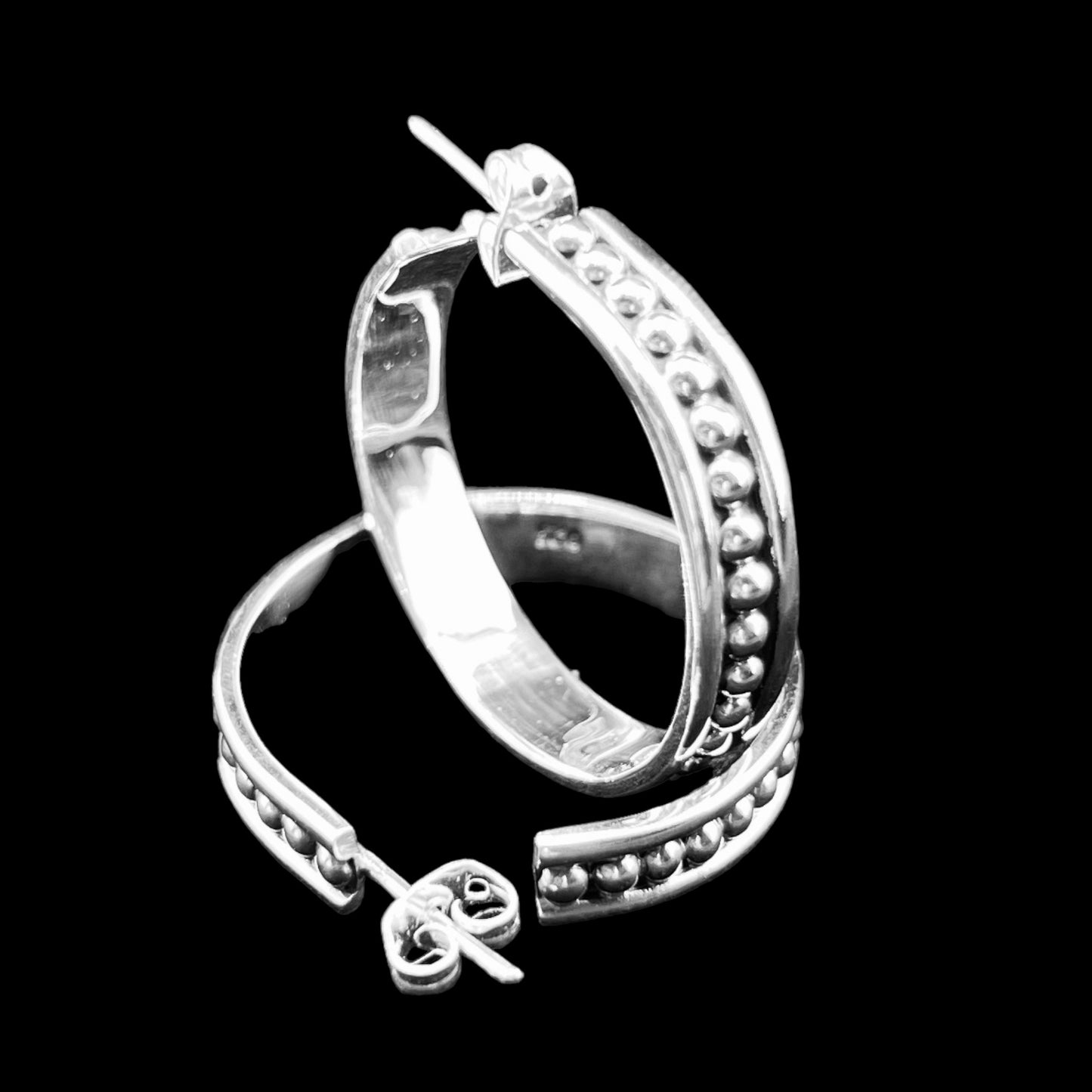 Sterling Silver .925 HOOP POST Earrings 28mm round Bolitas