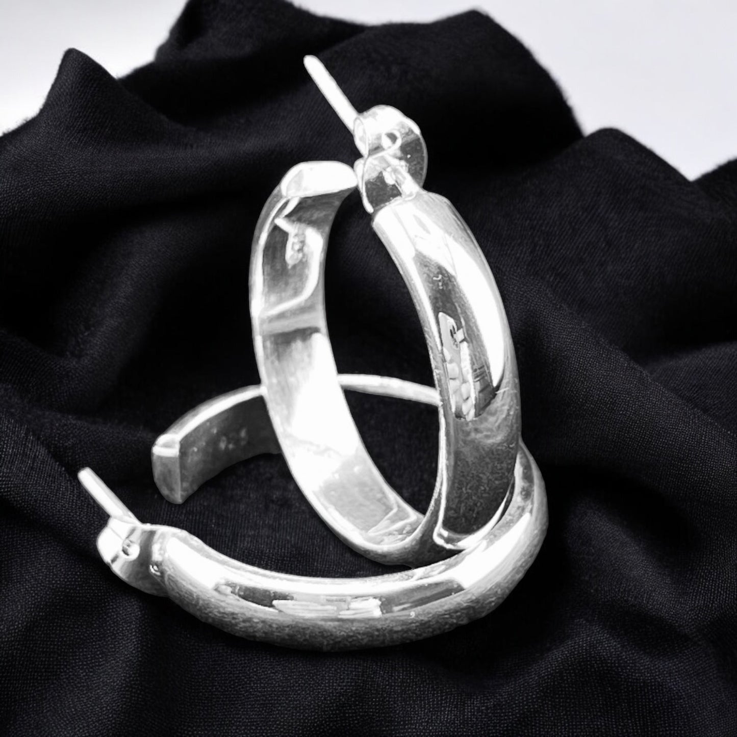 Sterling Silver .925 HOOP POST Earrings 23mm Round Smooth