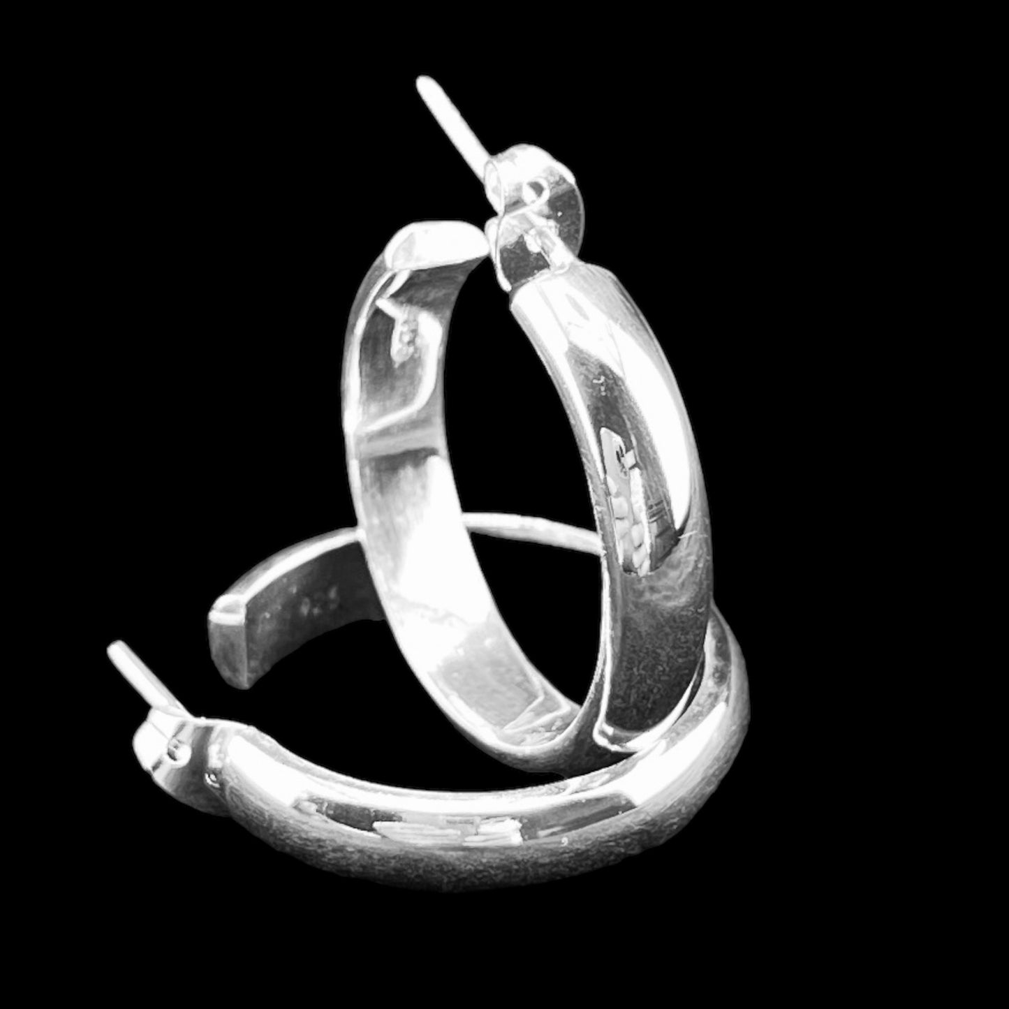 Sterling Silver .925 HOOP POST Earrings 23mm Round Smooth