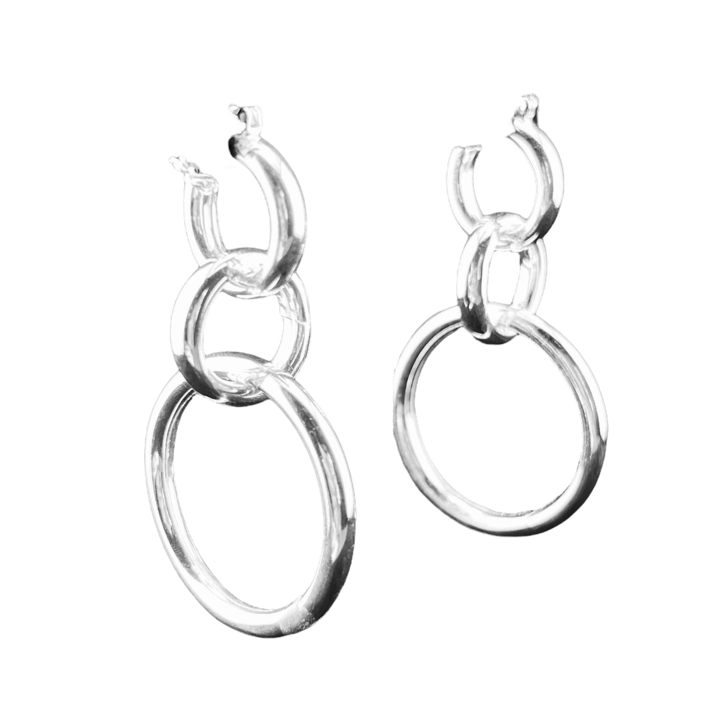 Sterling Silver .925 HOOP CLICK DOWN Earrings 35mmx60mm Three Smooth Circles