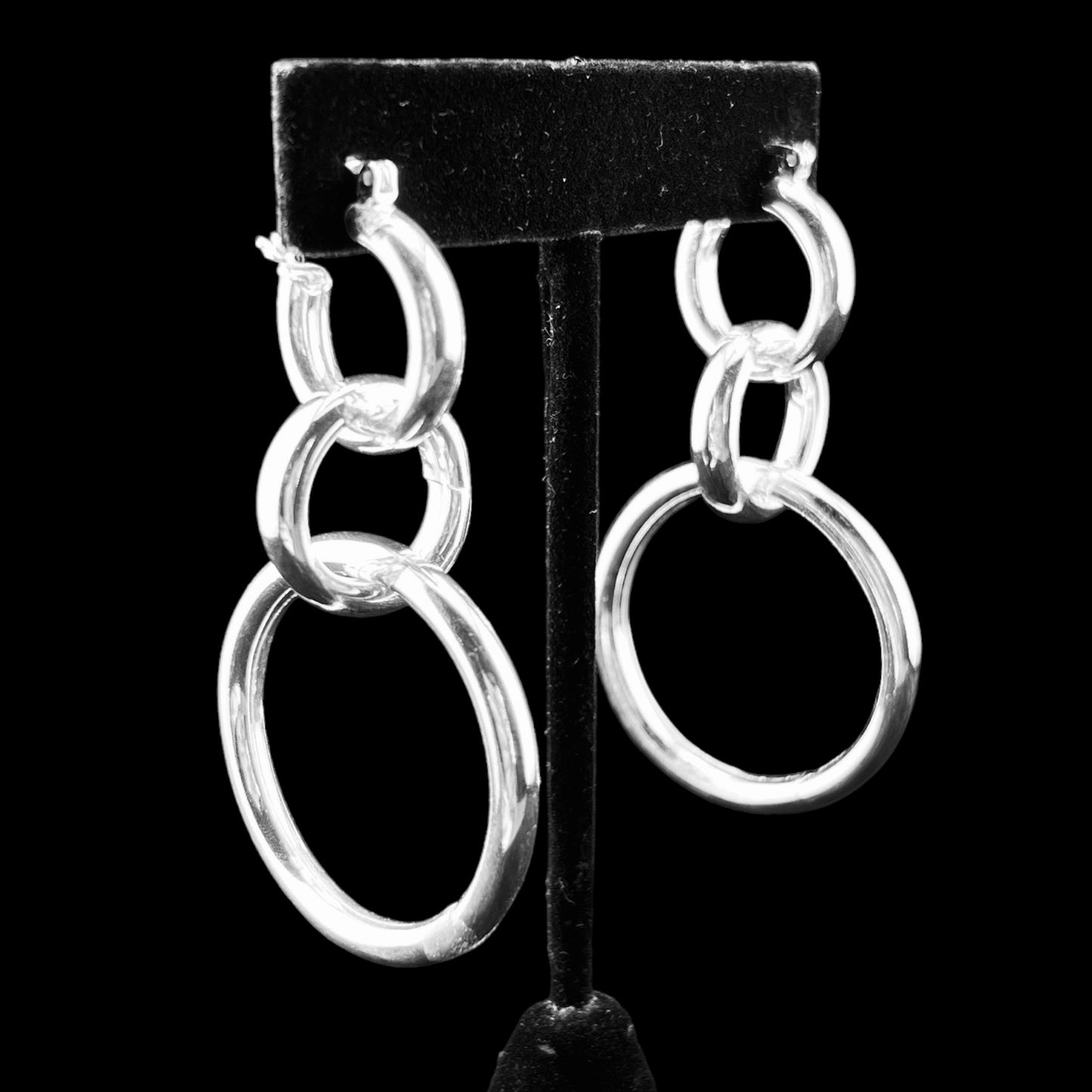 Sterling Silver .925 HOOP CLICK DOWN Earrings 35mmx60mm Three Smooth Circles