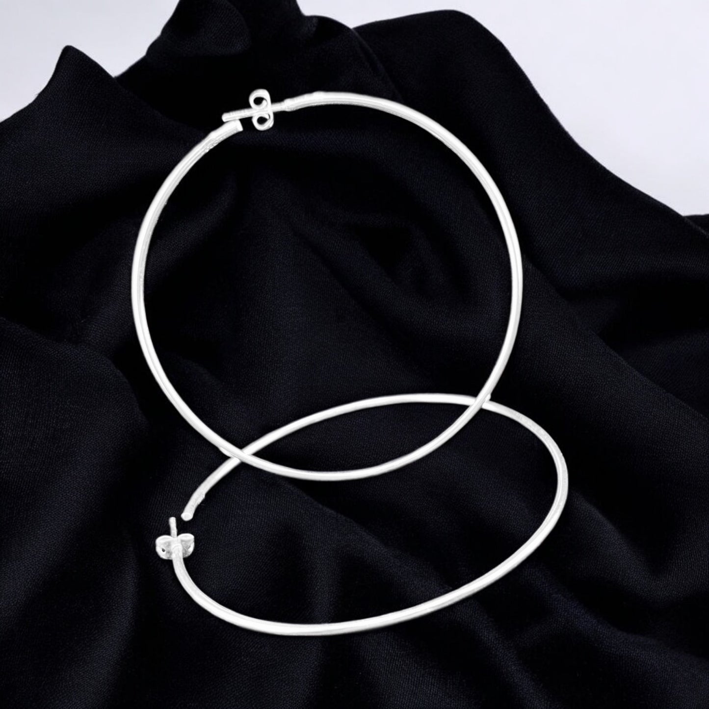 Sterling Silver .925 HOOP POST Earrings 70mmx2mm Round Smooth