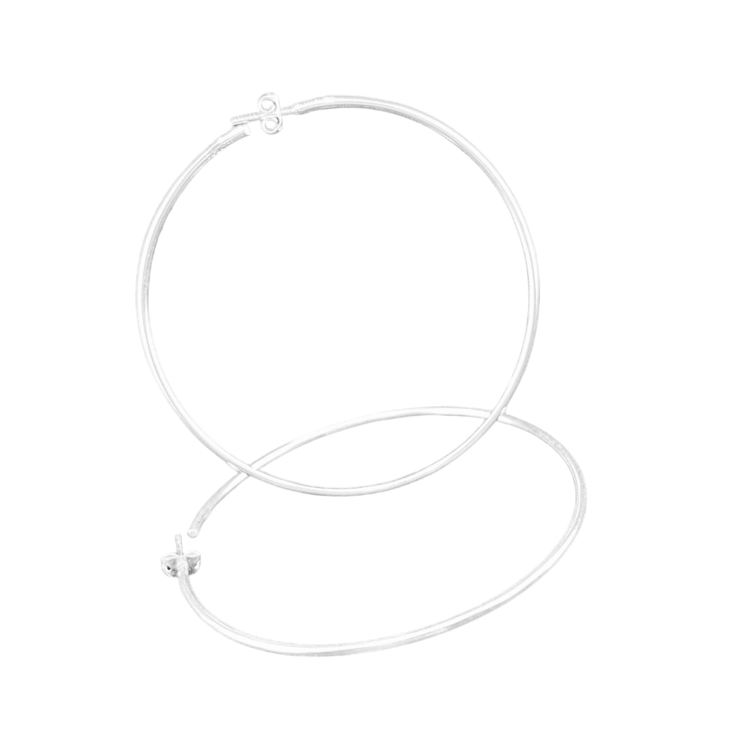 Sterling Silver .925 HOOP POST Earrings 70mmx2mm Round Smooth