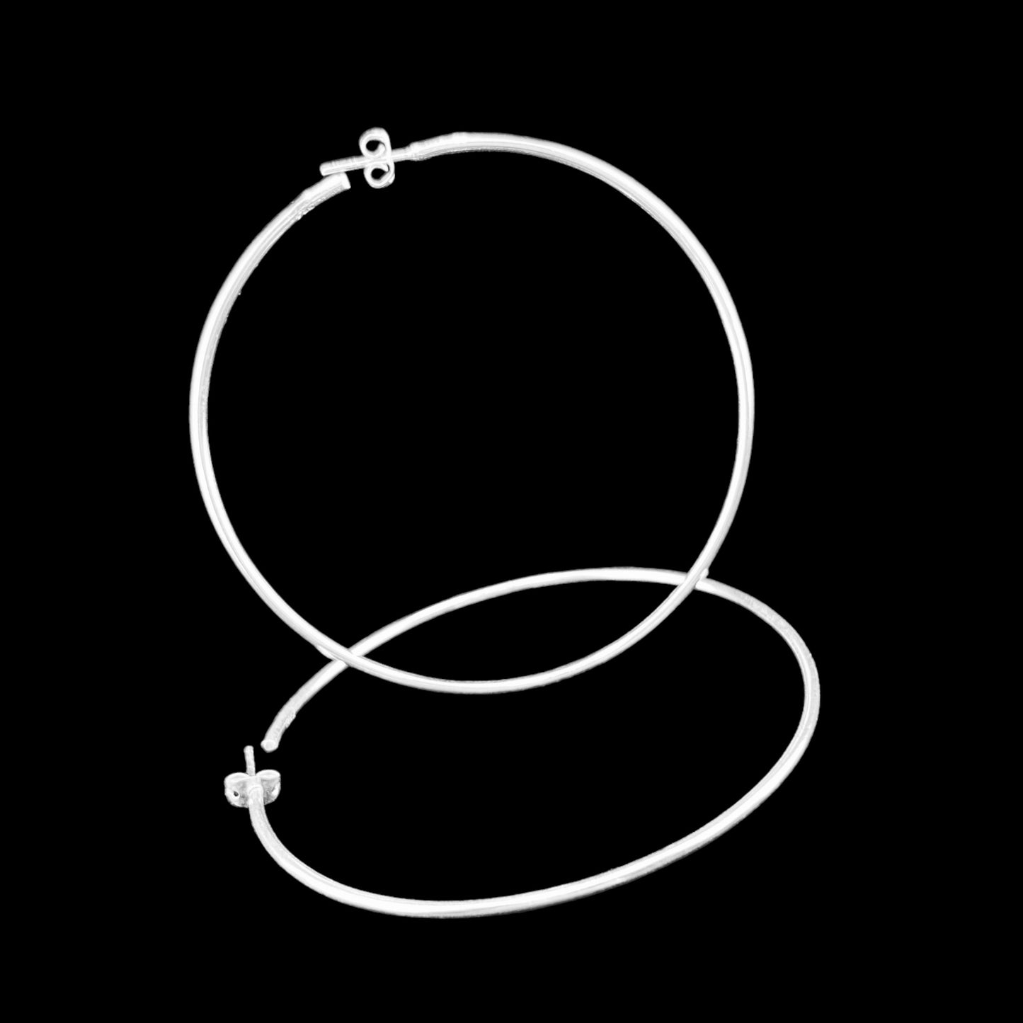 Sterling Silver .925 HOOP POST Earrings 70mmx2mm Round Smooth