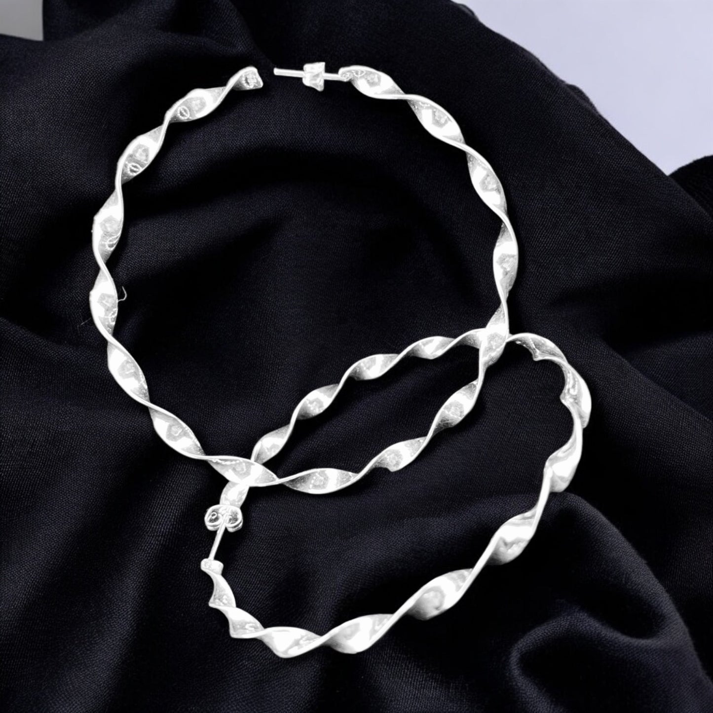 Sterling Silver .925 HOOP POST Earrings 70mm Twisted