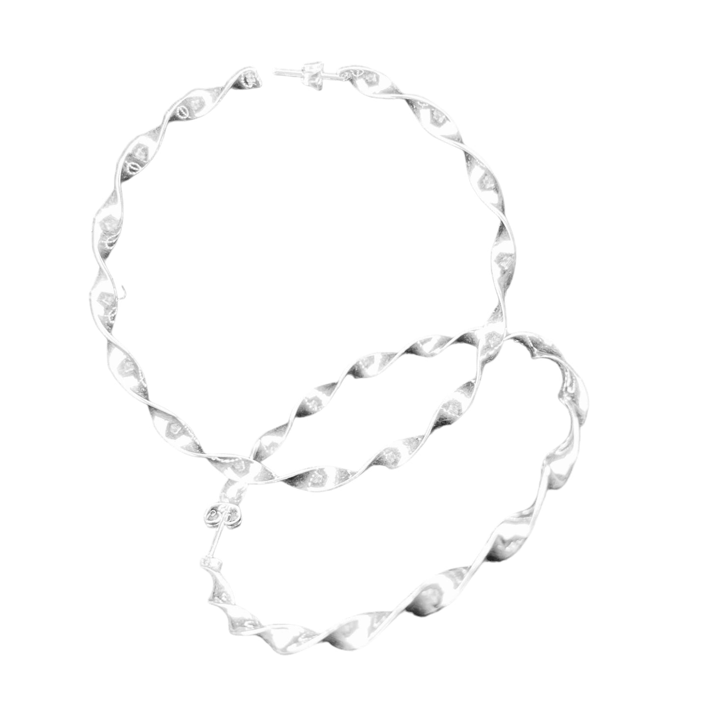 Sterling Silver .925 HOOP POST Earrings 70mm Twisted