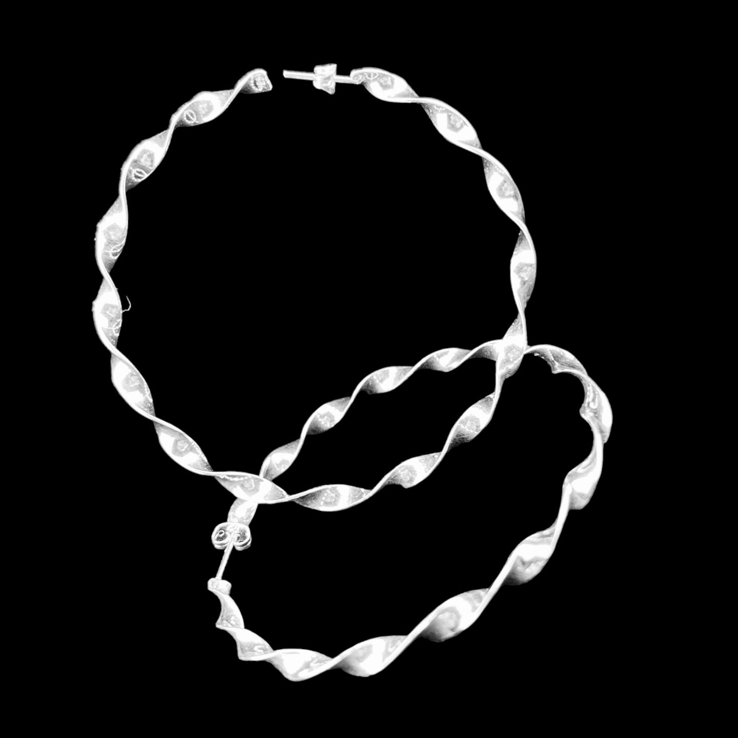 Sterling Silver .925 HOOP POST Earrings 70mm Twisted