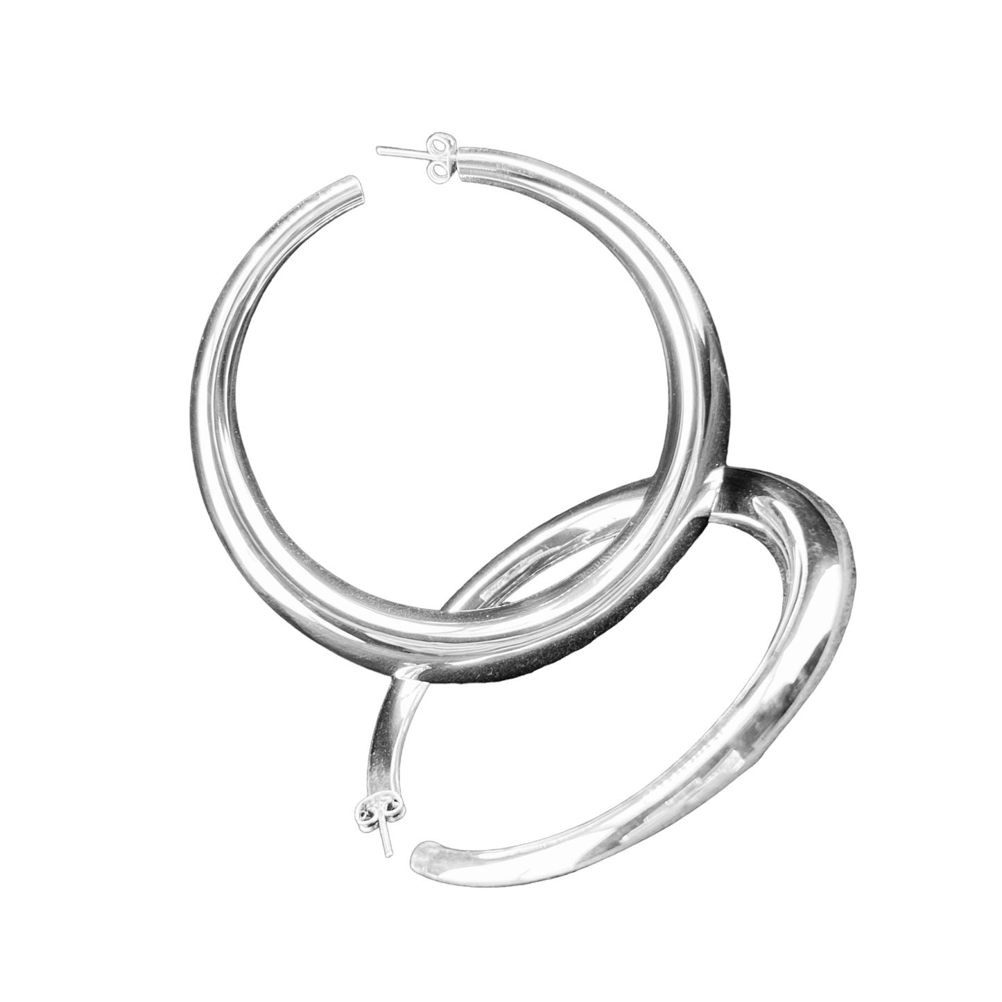 Sterling Silver .925 HOOP POST Earrings 70mm Hollow Back Round Front