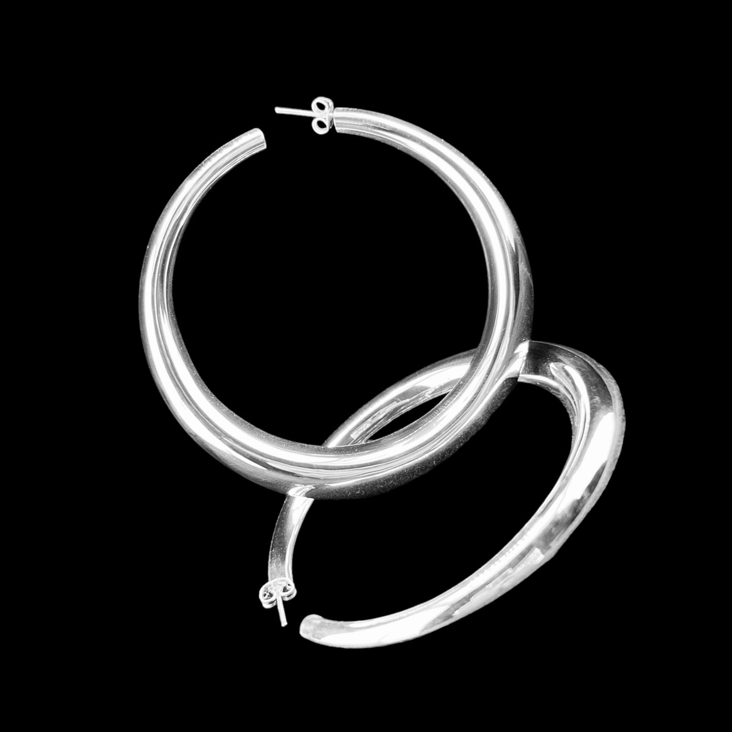 Sterling Silver .925 HOOP POST Earrings 70mm Hollow Back Round Front