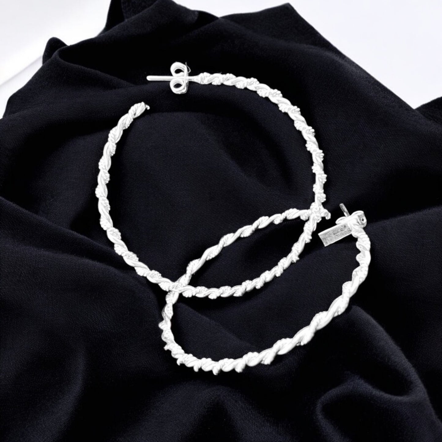 Sterling Silver .925 HOOP POST Earrings 2-Strand Rope w smooth