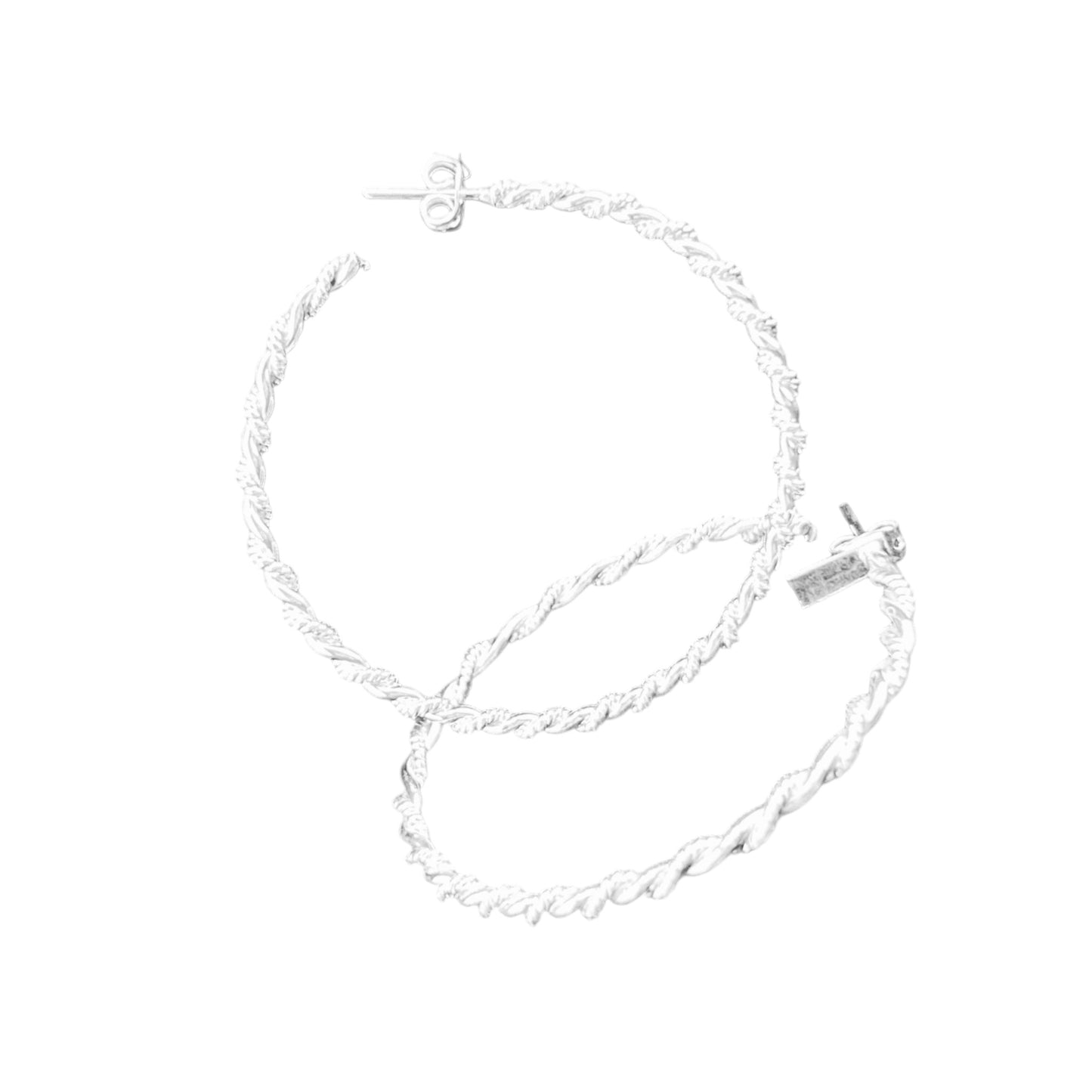 Sterling Silver .925 HOOP POST Earrings 2-Strand Rope w smooth