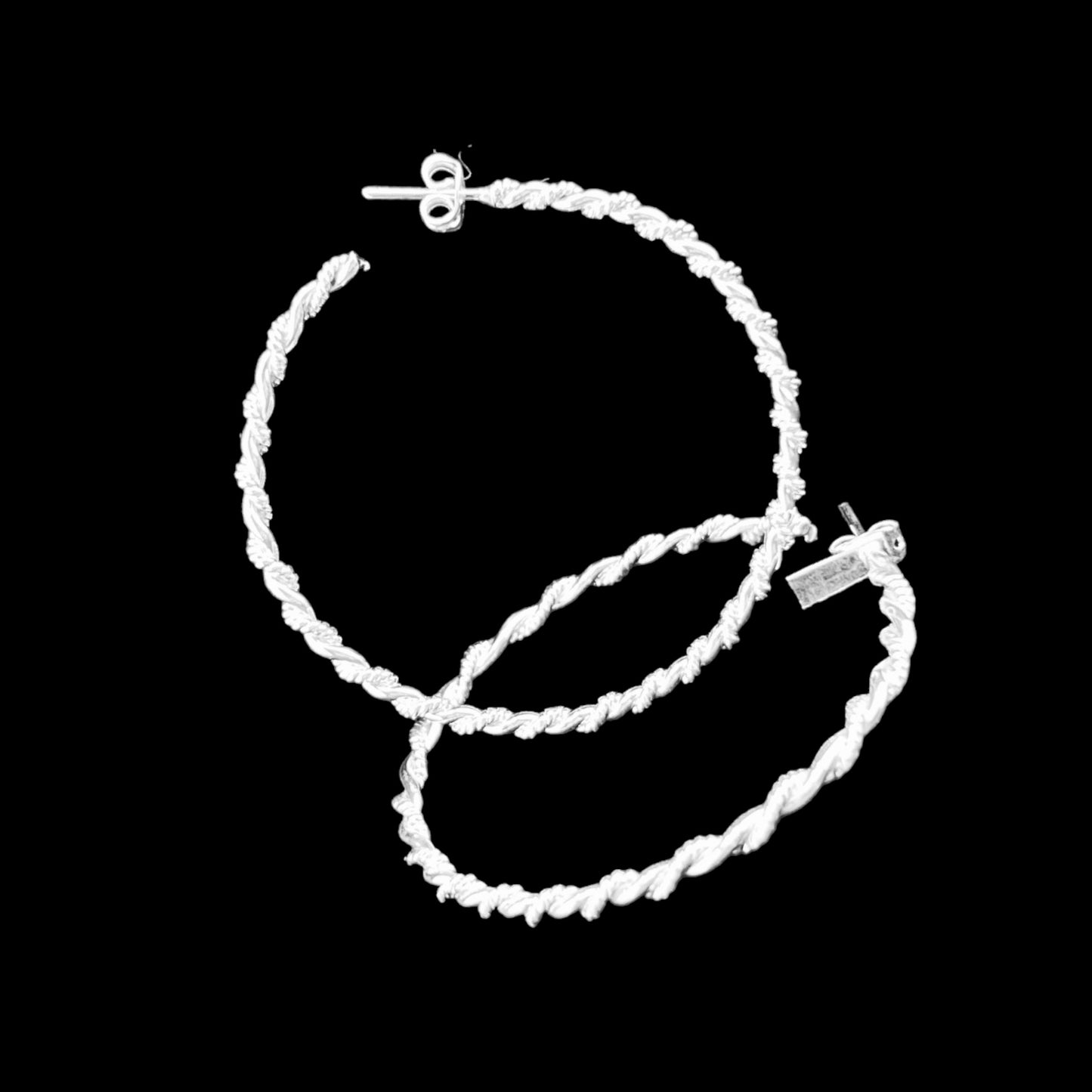 Sterling Silver .925 HOOP POST Earrings 2-Strand Rope w smooth