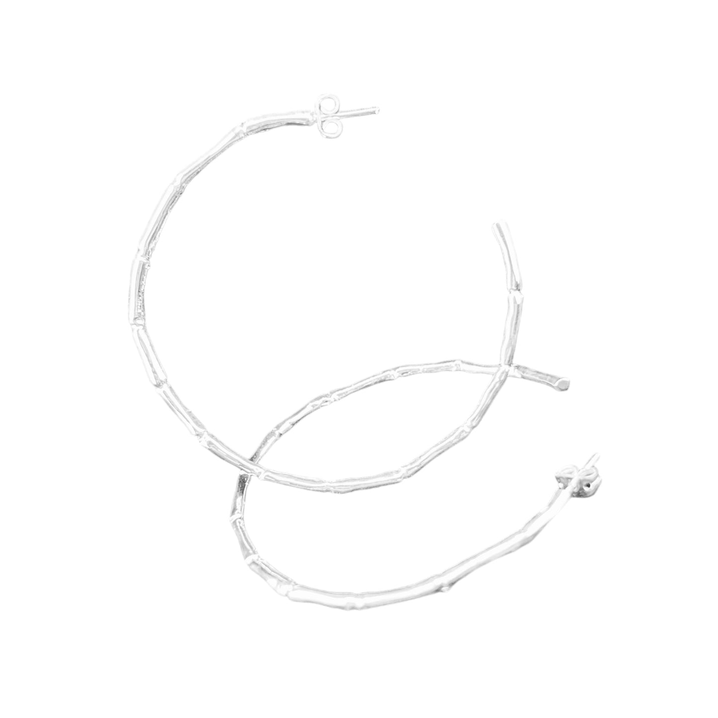 Sterling Silver .925 HOOP POST Earrings 57mm Bamboo