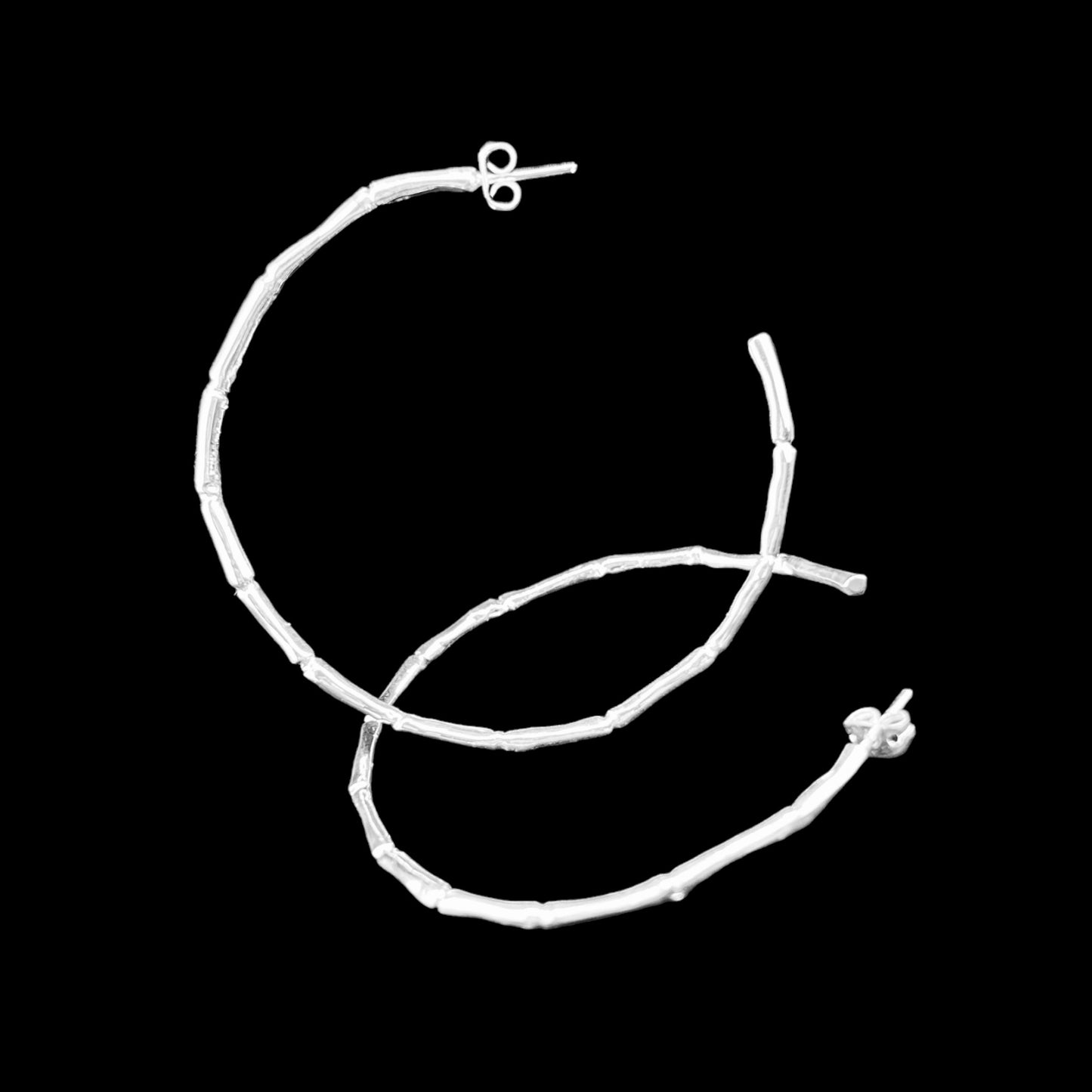 Sterling Silver .925 HOOP POST Earrings 57mm Bamboo