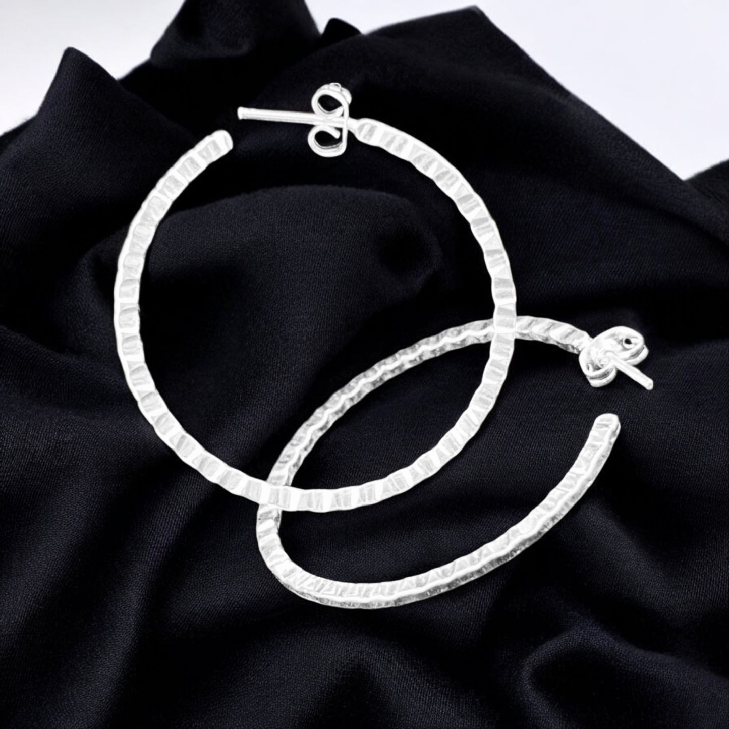 Sterling Silver .925 HOOP POST Earrings 40mm empenada edge