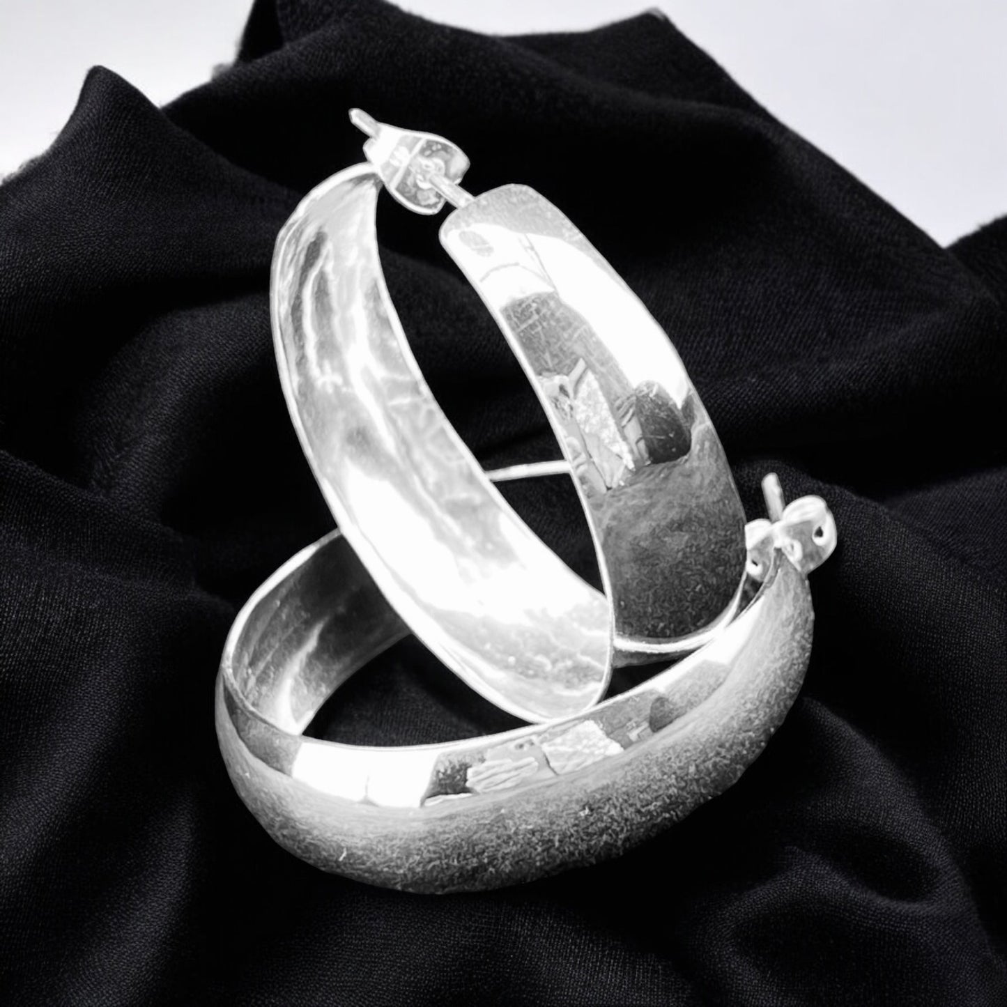 Sterling Silver .925 HOOP POST Earrings 36mmx10mm Smooth