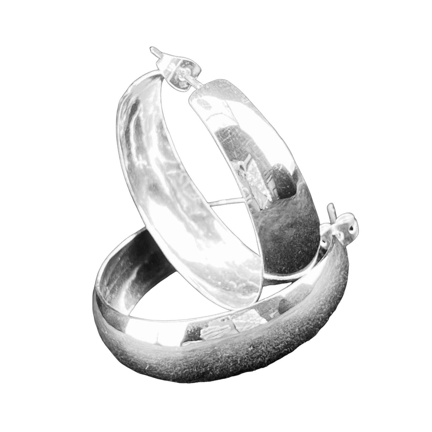 Sterling Silver .925 HOOP POST Earrings 36mmx10mm Smooth