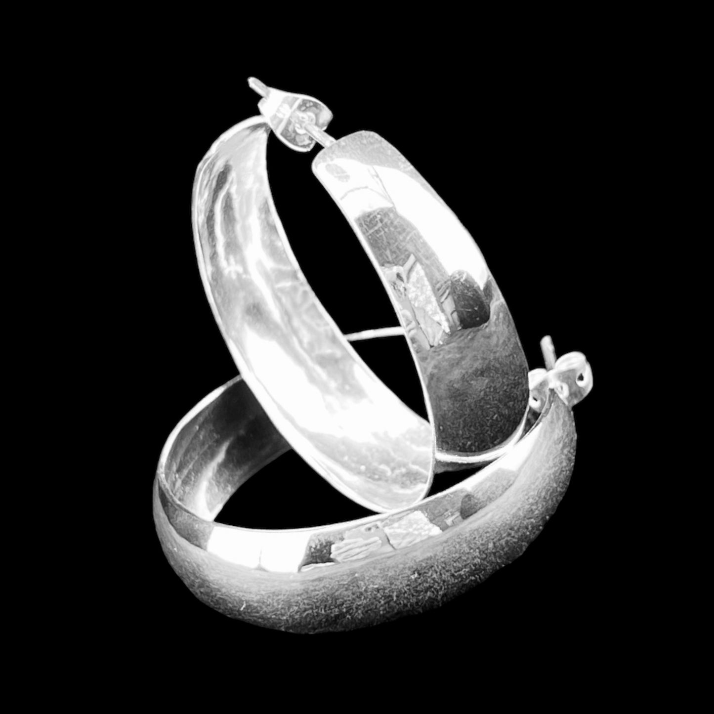 Sterling Silver .925 HOOP POST Earrings 36mmx10mm Smooth