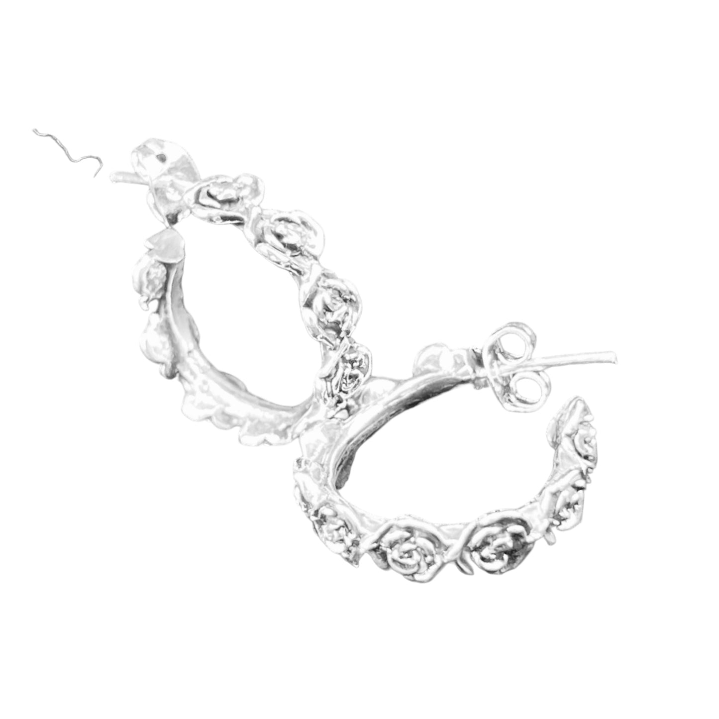 Sterling Silver .925 HOOP POST Earrings 20mmx5mm Floral Design