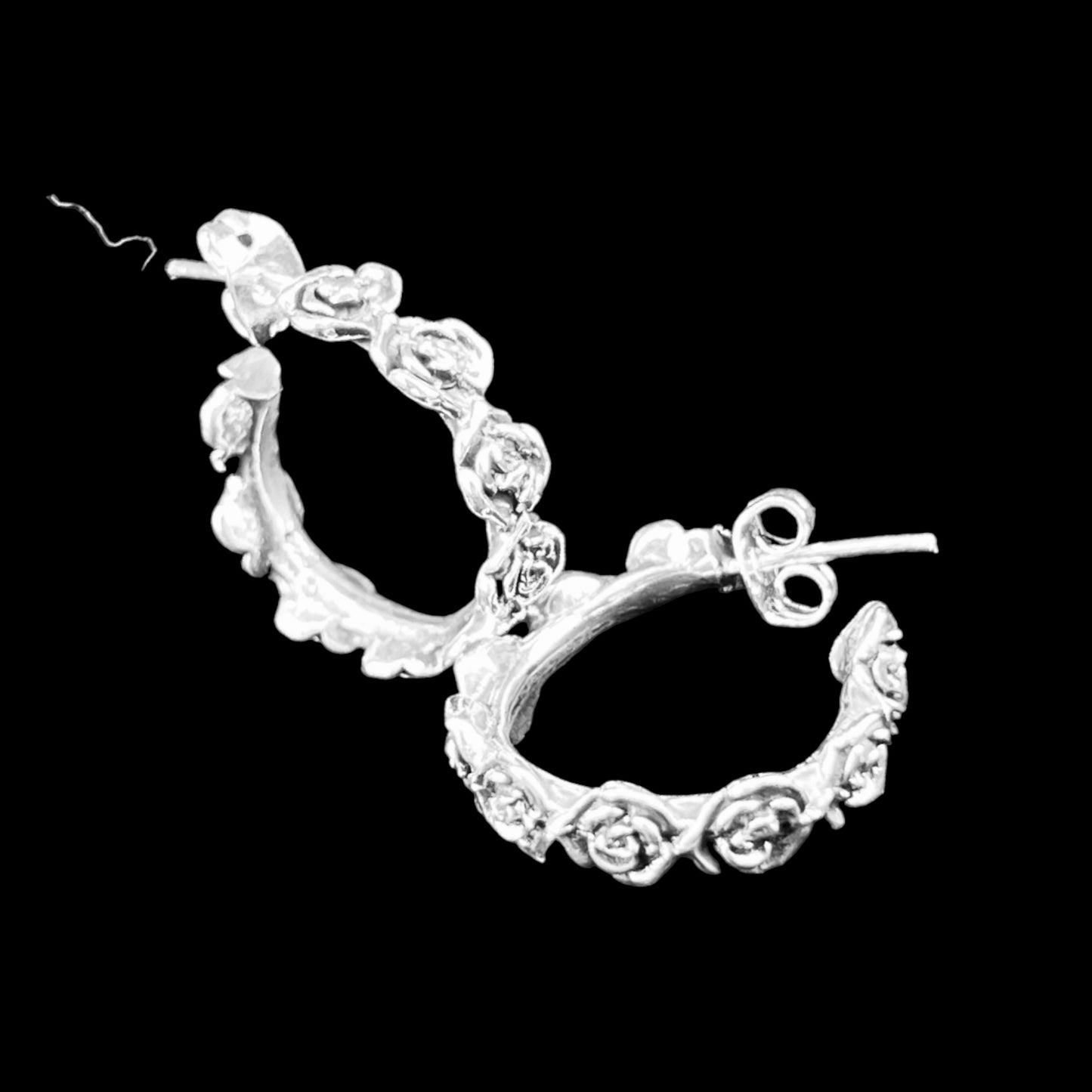 Sterling Silver .925 HOOP POST Earrings 20mmx5mm Floral Design