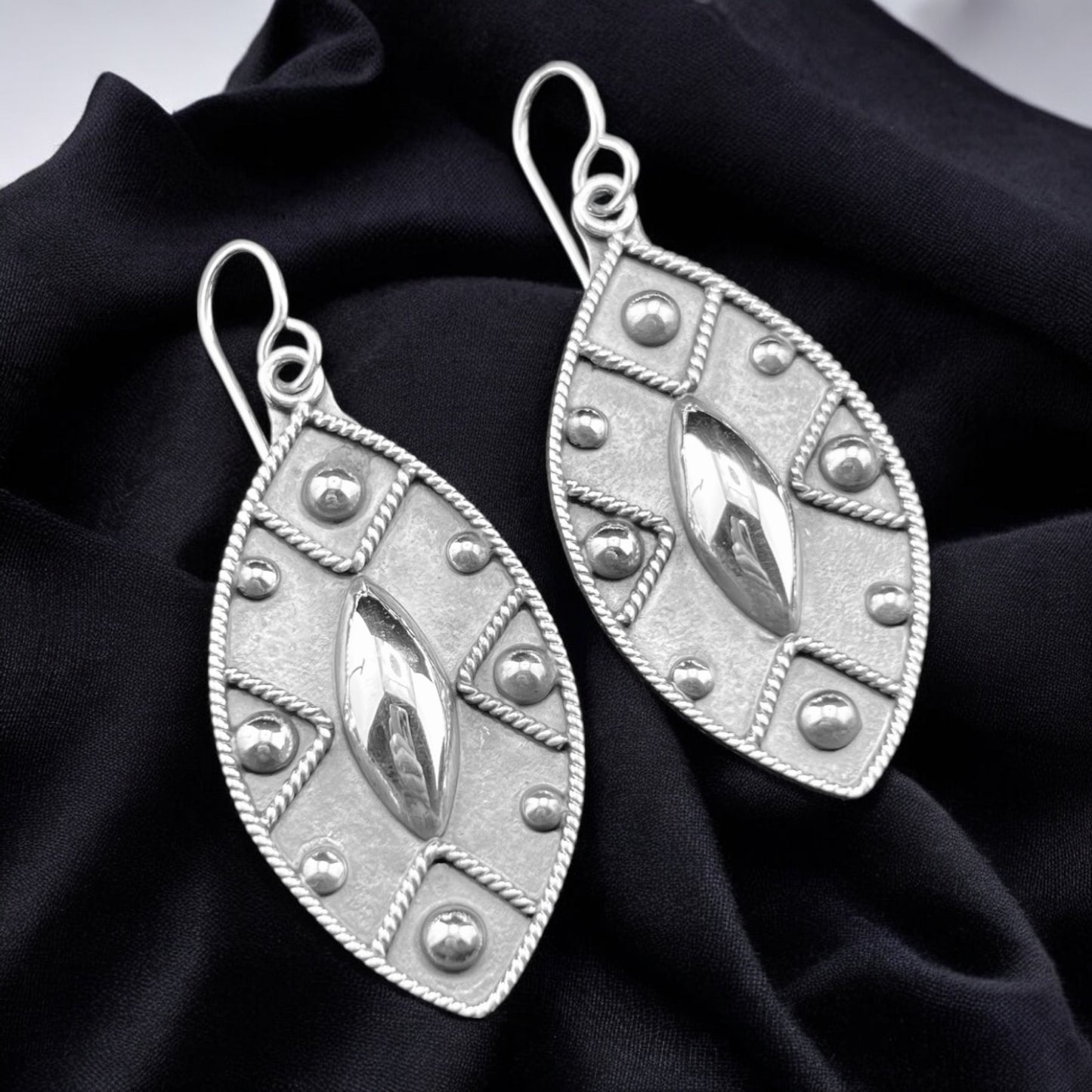 Sterling Silver .925 HOOP HOOK Earrings 23mmx45mm Tribal