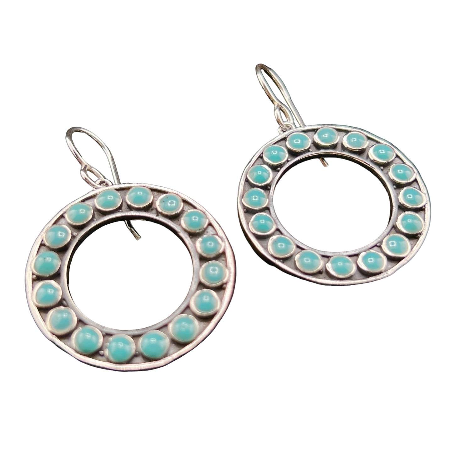 Sterling Silver .925 HOOP HOOK Earrings 25mmx3mm Round with round Turquoise