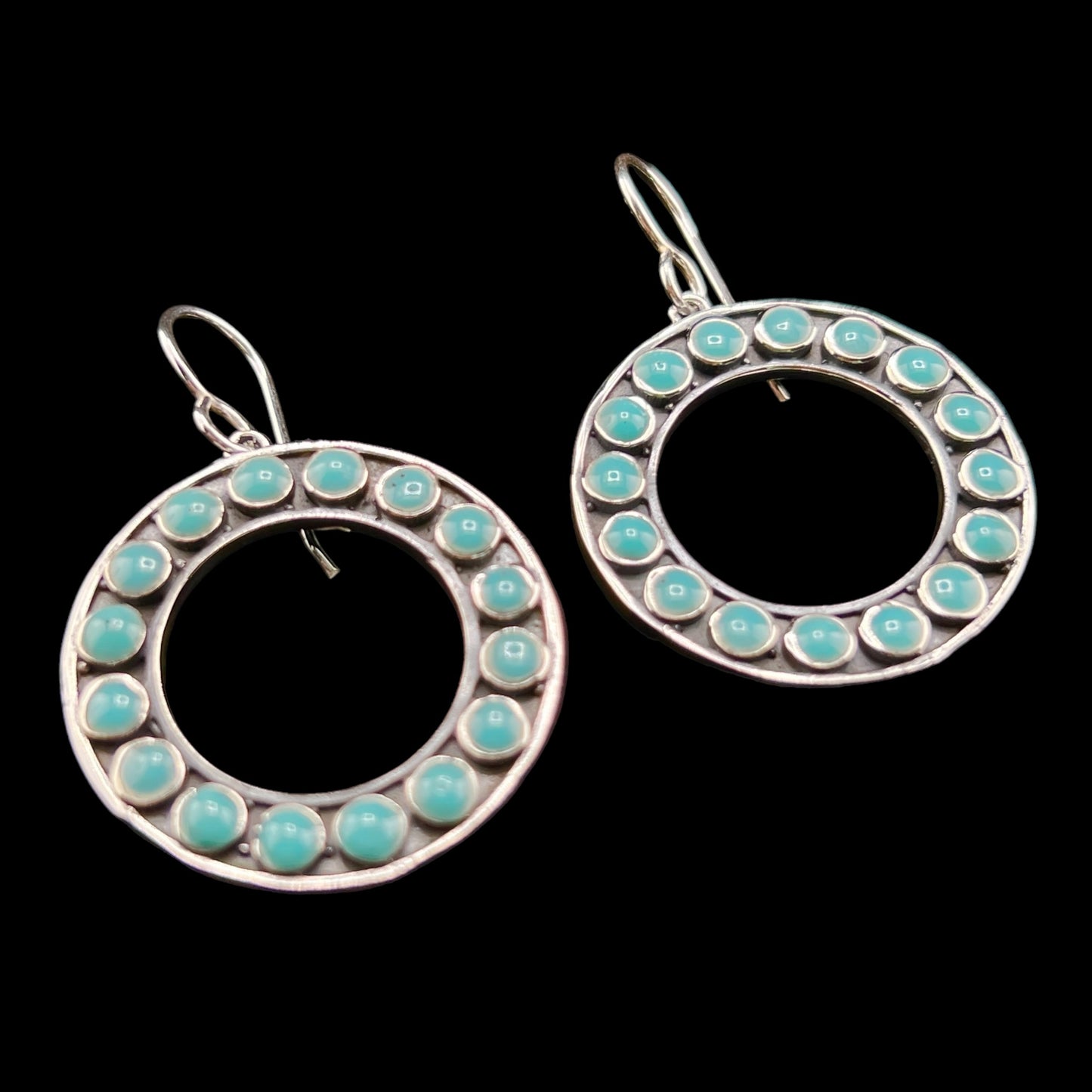 Sterling Silver .925 HOOP HOOK Earrings 25mmx3mm Round with round Turquoise