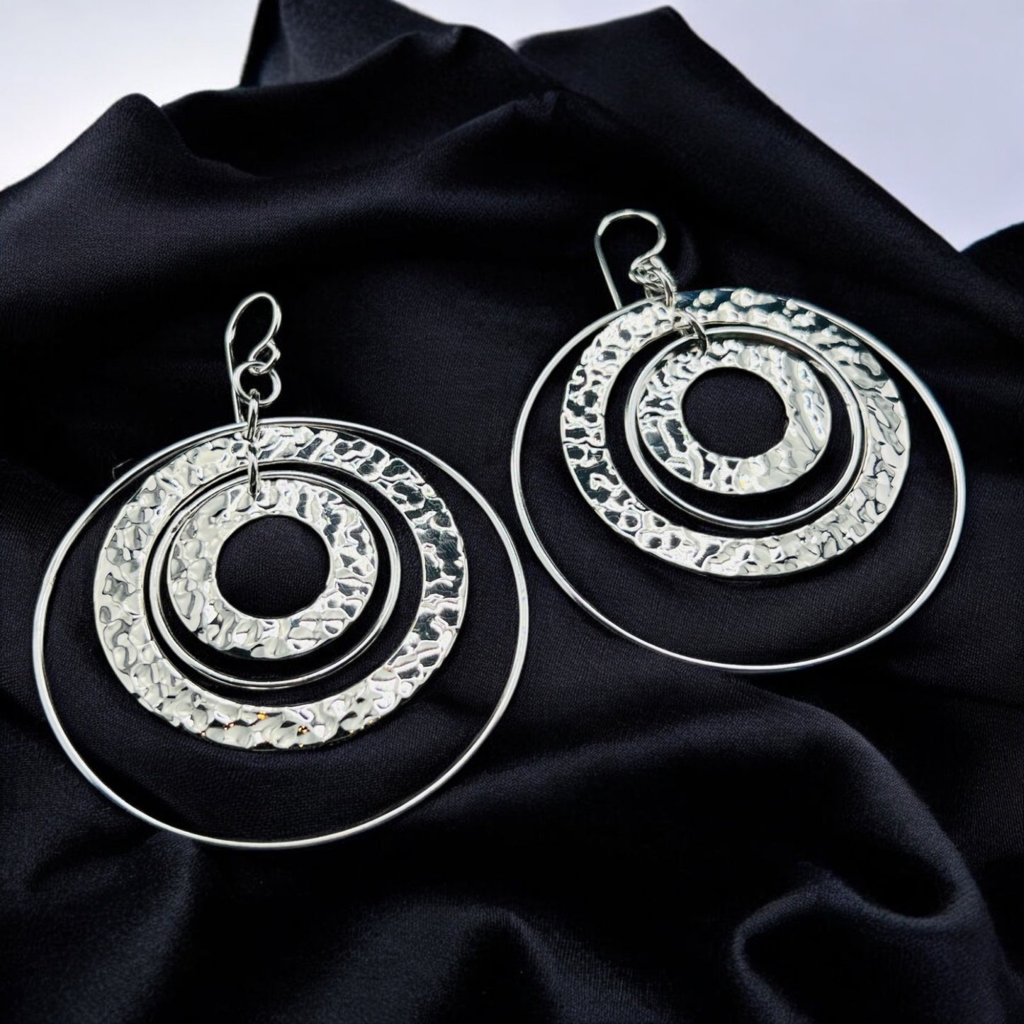 Sterling Silver .925 HOOP HOOK Earrings 50mmx1mm Circle in circle design