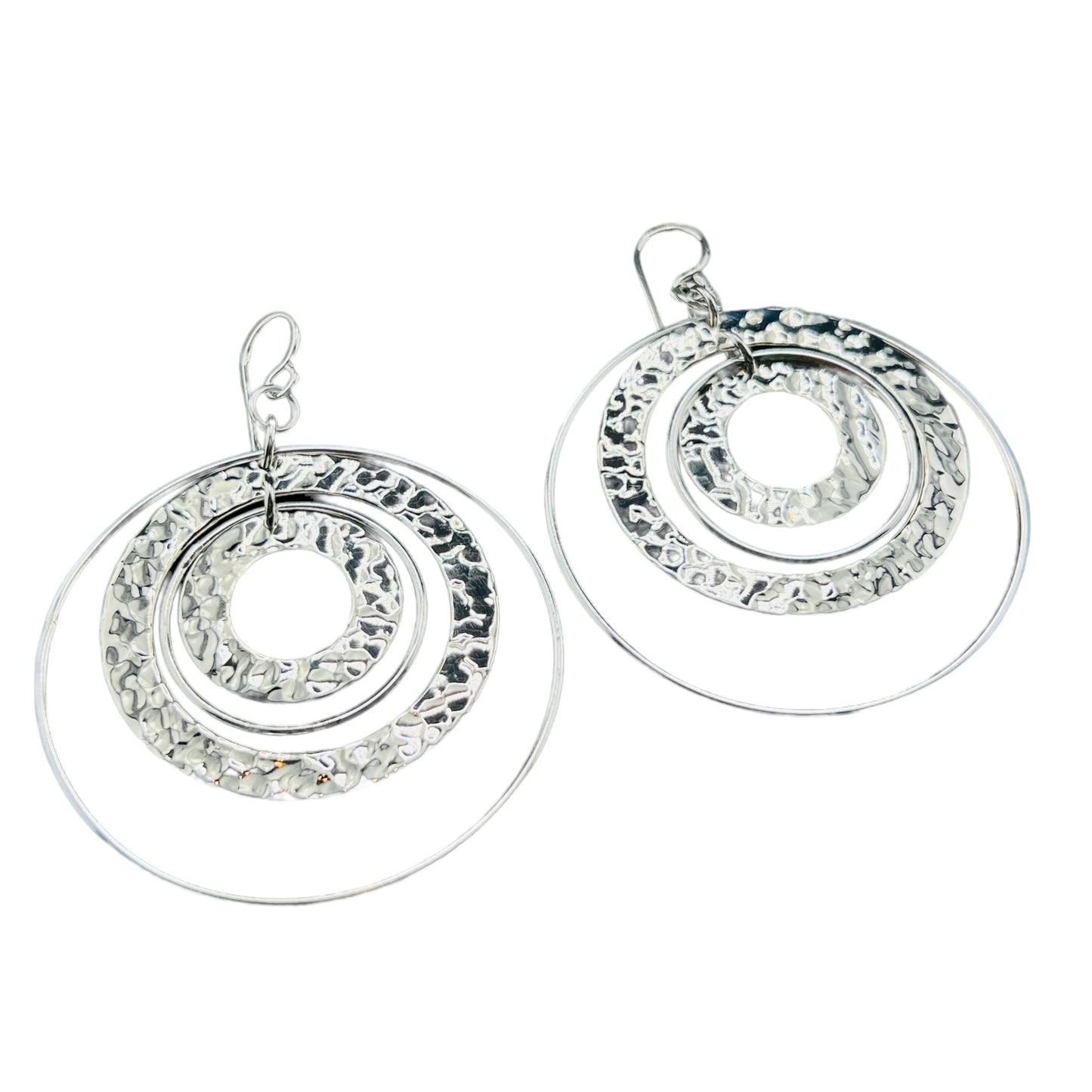 Sterling Silver .925 HOOP HOOK Earrings 50mmx1mm Circle in circle design