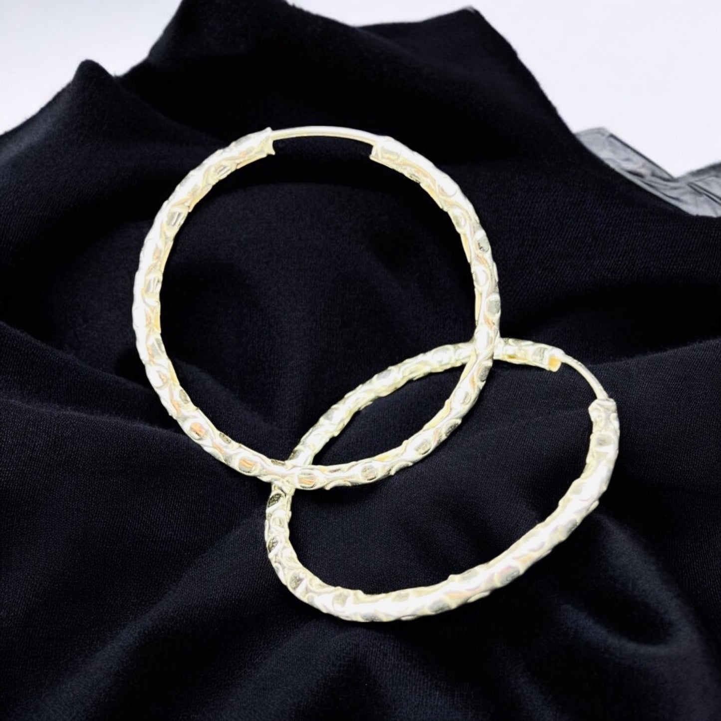 Sterling Silver .925 HOOP ENDLESS Earrings 38mmx2mm Random Bamboo Design