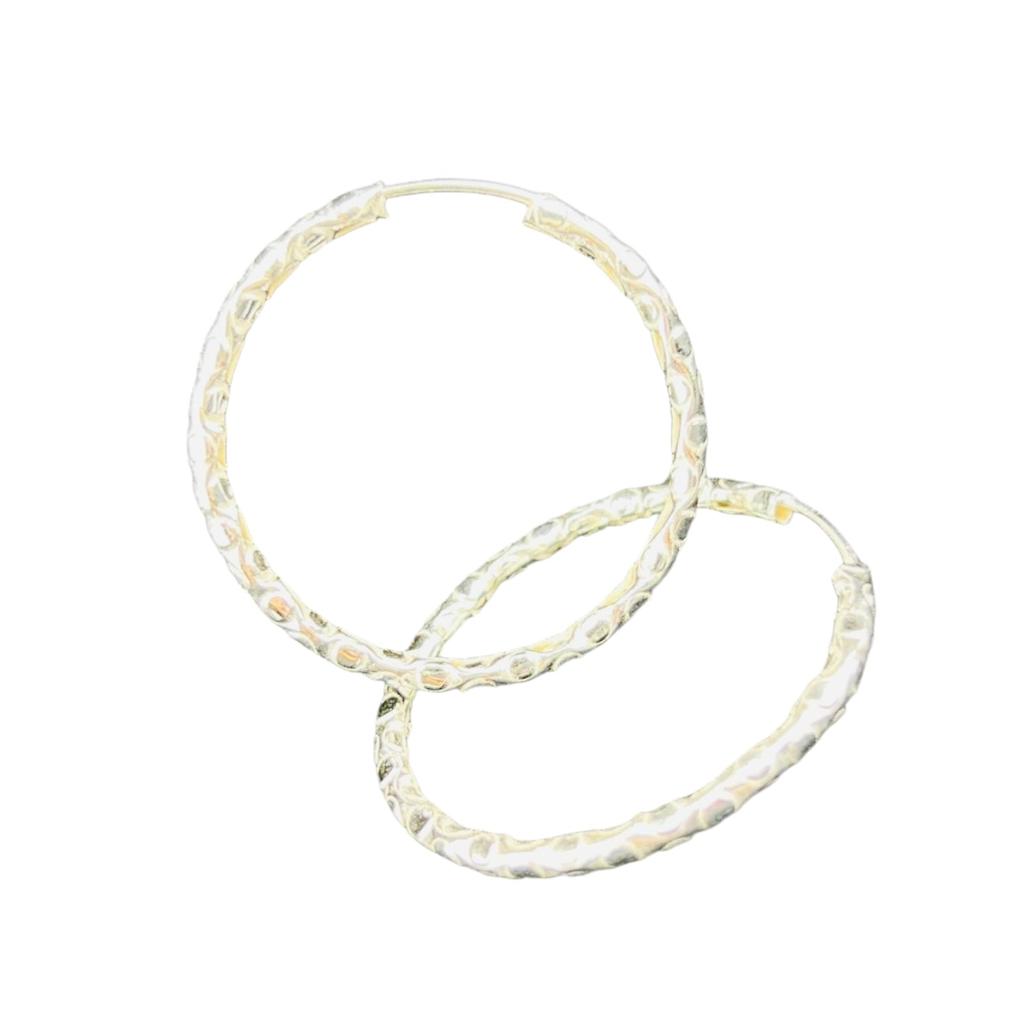 Sterling Silver .925 HOOP ENDLESS Earrings 38mmx2mm Random Bamboo Design