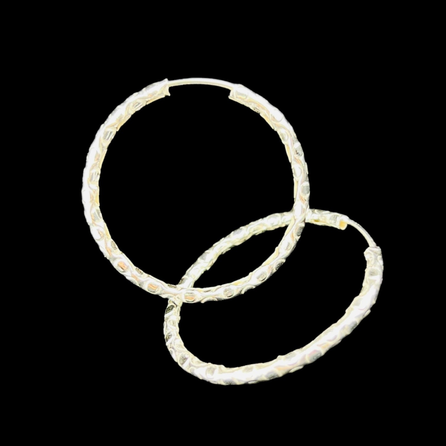 Sterling Silver .925 HOOP ENDLESS Earrings 38mmx2mm Random Bamboo Design