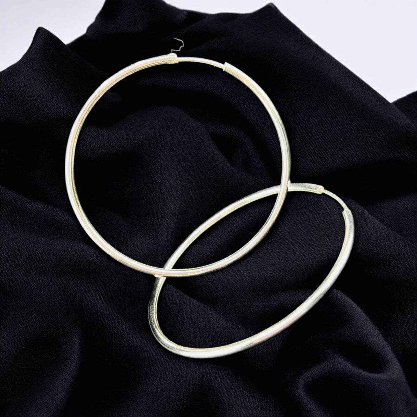 Sterling Silver .925 HOOP ENDLESS Earrings 50mmx1mm Smooth Round