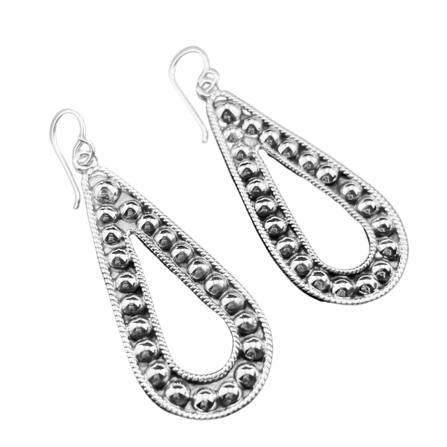 Sterling Silver .925 HOOP HOOK Earrings 21mmx50mmx3mm Teardrop Bollitos