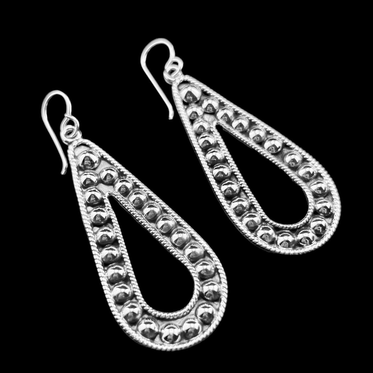 Sterling Silver .925 HOOP HOOK Earrings 21mmx50mmx3mm Teardrop Bollitos