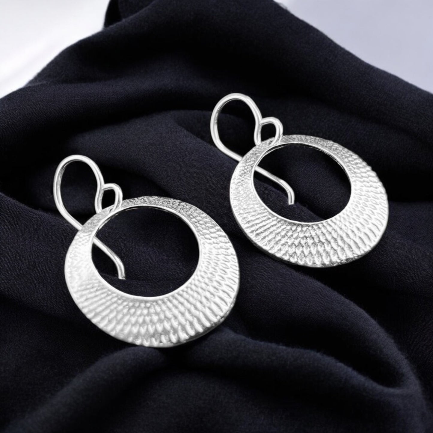 Sterling Silver .925 HOOP Earrings HOOK 20mmx3mm embossed