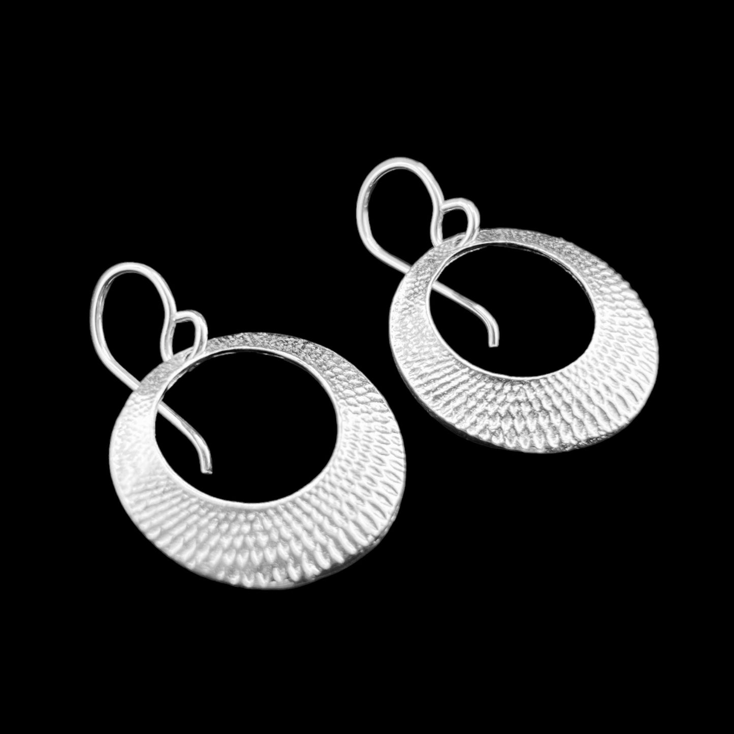 Sterling Silver .925 HOOP Earrings HOOK 20mmx3mm embossed