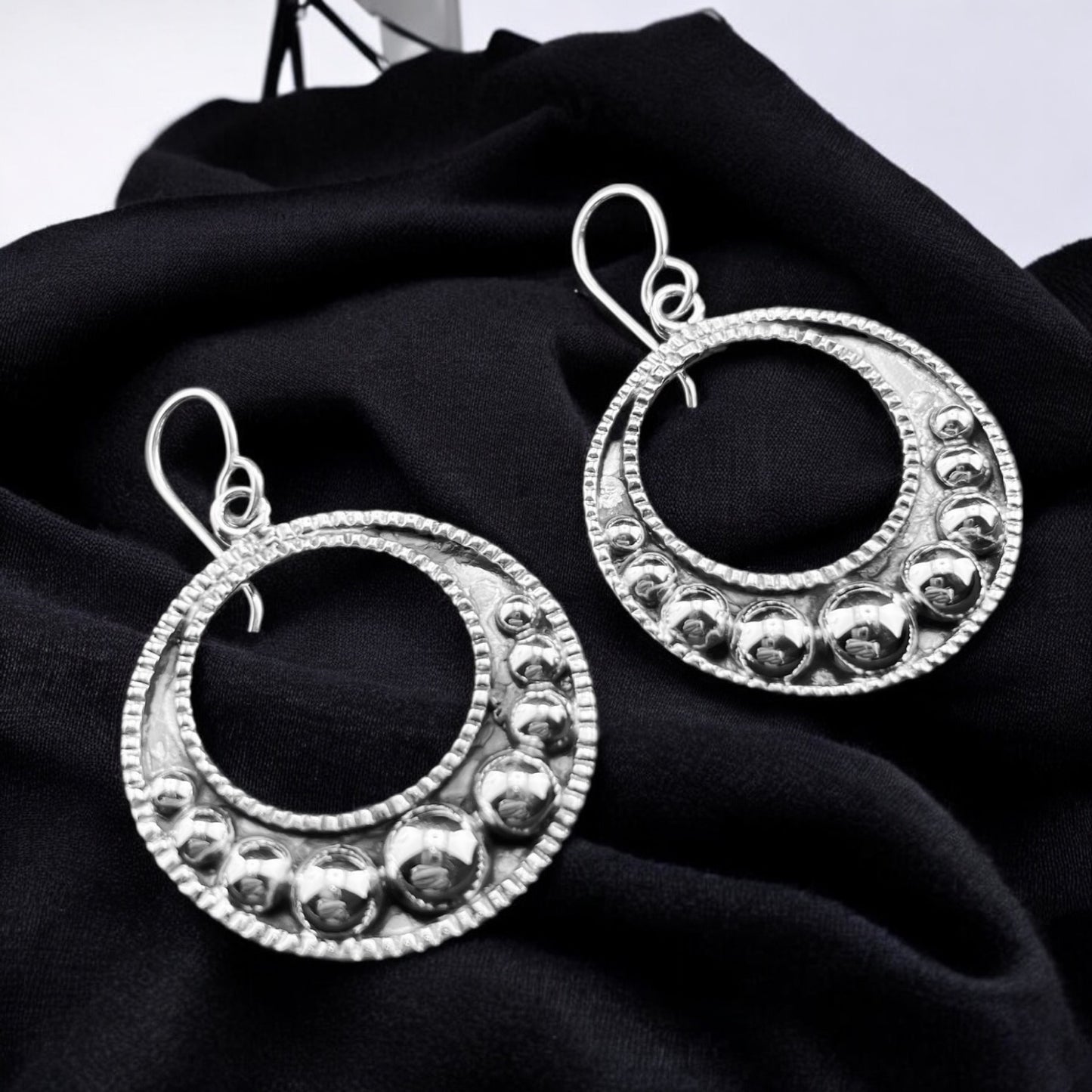 Sterling Silver .925 HOOP Earrings 35mmx2mm with Bolitas
